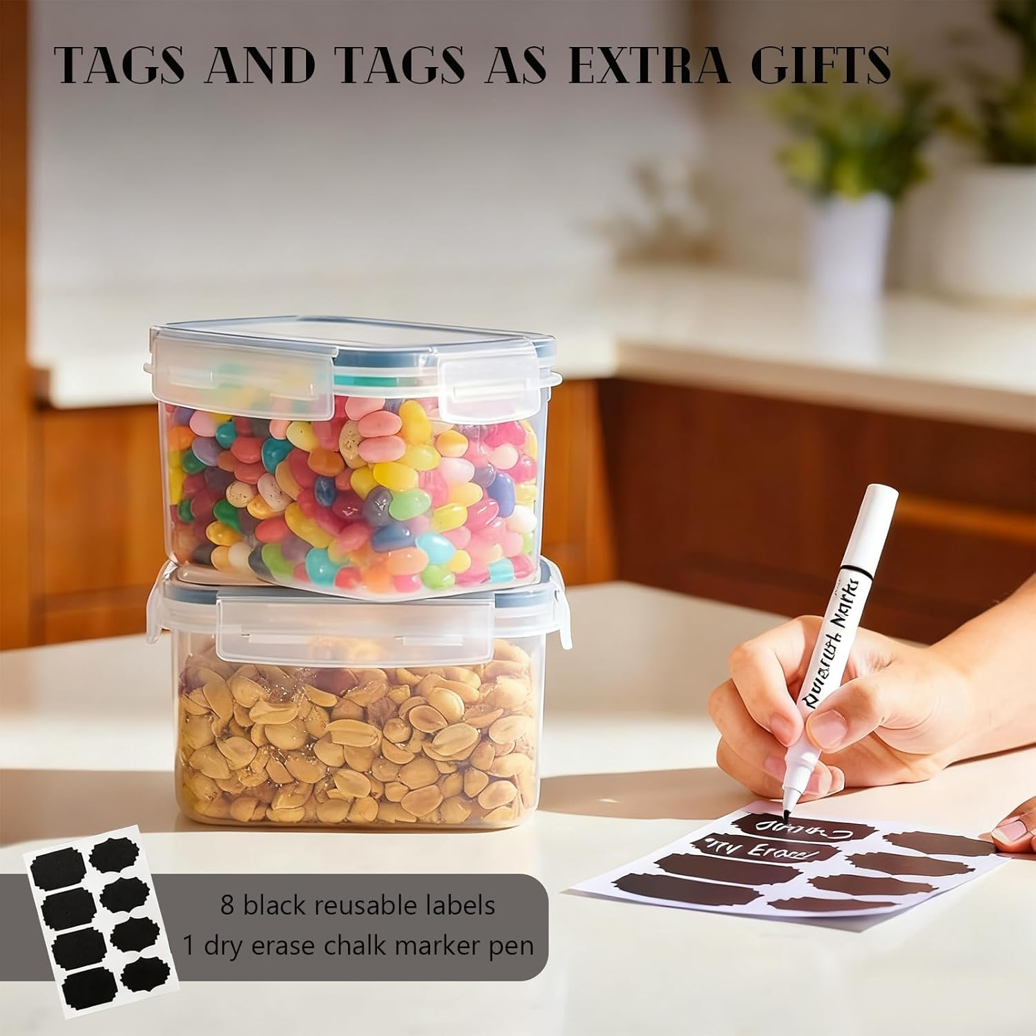 Airtight Food Storage Containers Set with Lids, 8 PCS Plastic Storage Canisters for Kitchen & Pantry Organization,Dry Food Canisters for Flour, Sugar and Cereal (Clear) image number 1