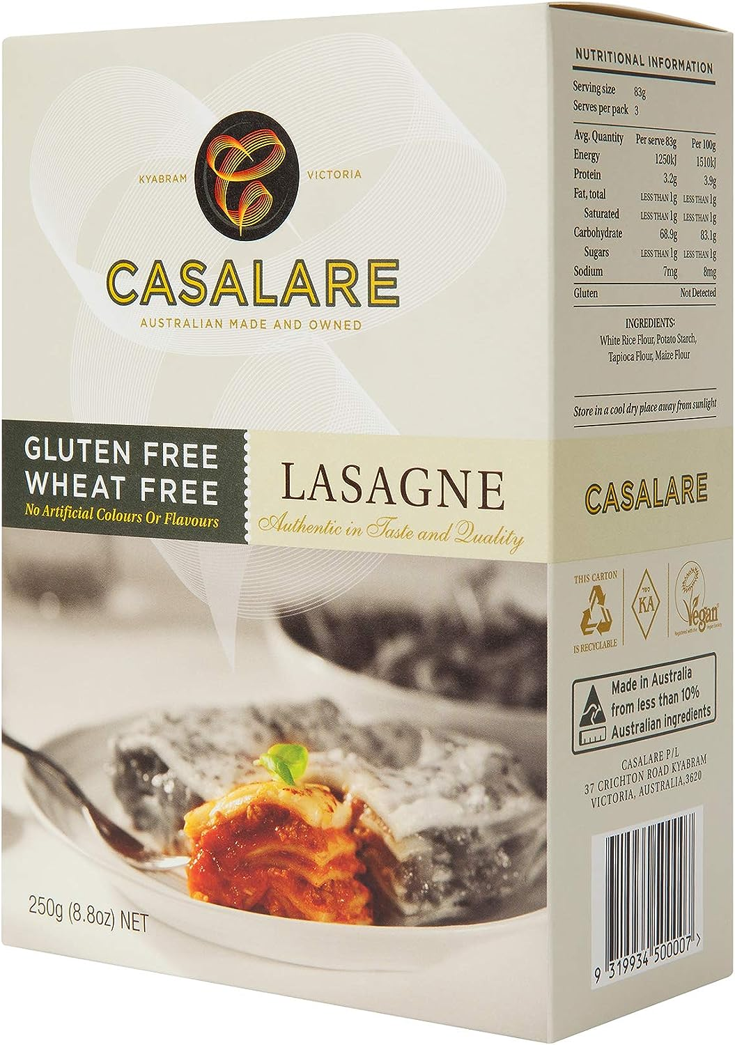 Casalare Gluten Free Lasagne Sheets Pasta, 250 G