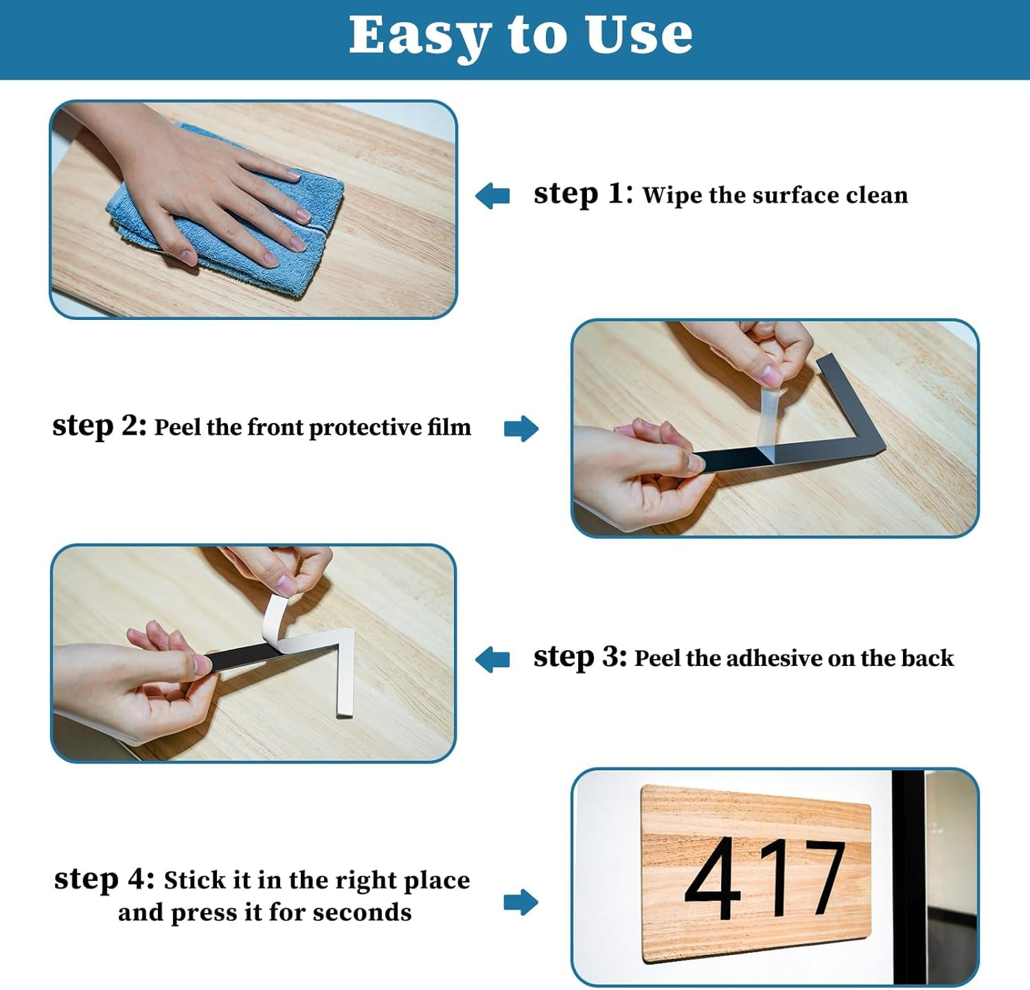 5 Inch House Numbers, Self-Adhesive House Number Acrylic Modern House Numbers for outside Black Mailbox Numbers Address Home Number for House Apartments Office Hotel Room Easy to Install (Numeral.9) - Numeral.2 image number 6