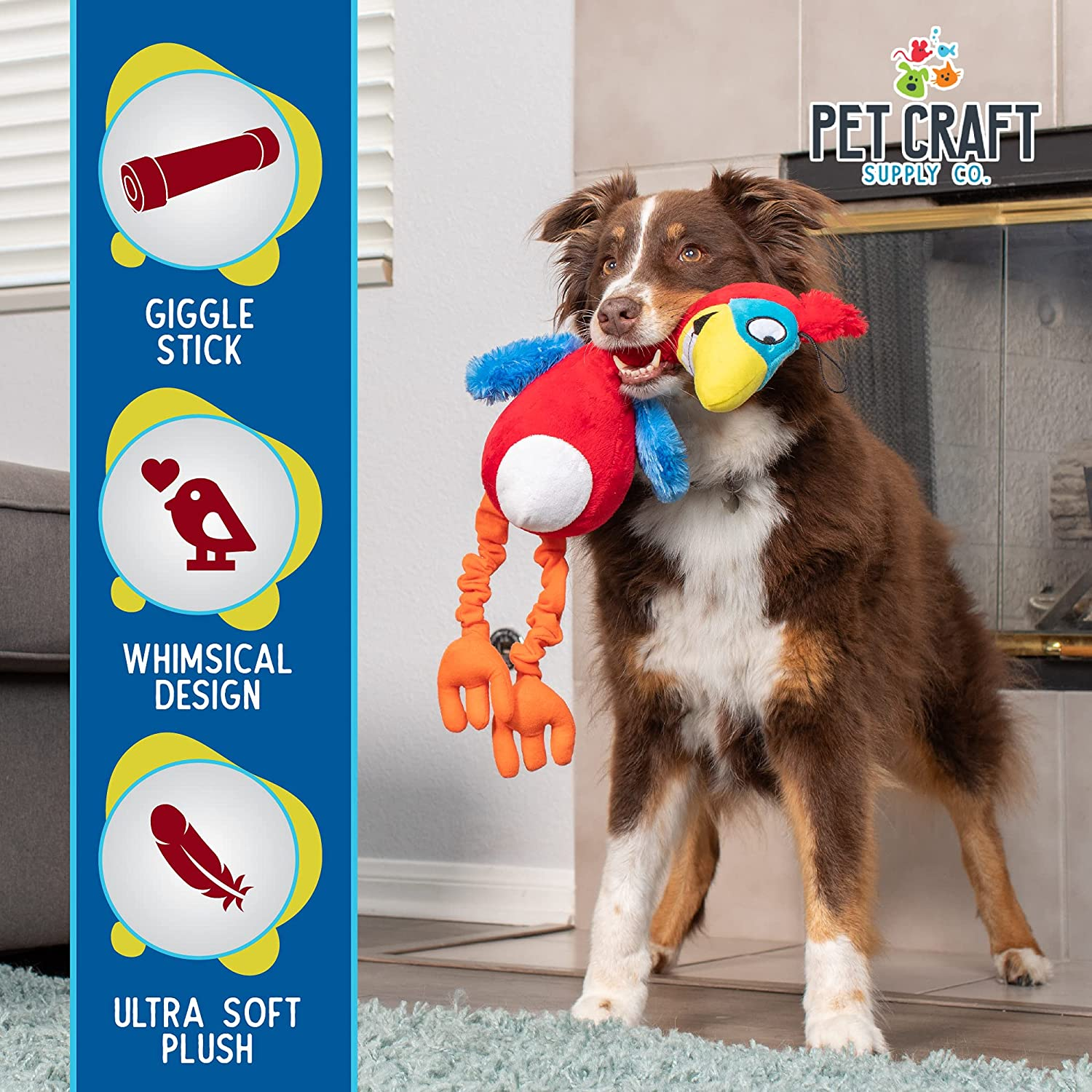Pet Craft Supply Giggling Puffin & Parrot Multi Pack Interactive Dog Toys with Sound for Large Breed and Small Dogs Soft Chew Plush Dog Toy, Red Black image number 6