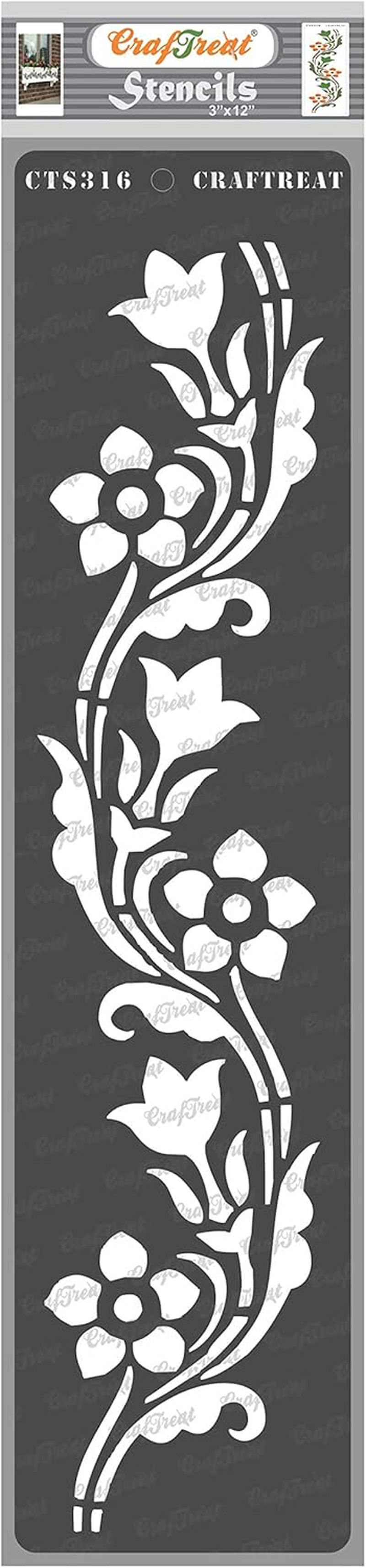 Craftreat Floral Stencils for Painting on Canvas, Wallart, Home Decor and Scrapbook - Flourish Stencils - 3"X12" Aesthetic Room Decor Stencils - Reusable Wall Decor Stencil Arts & Crafts Supplies image number 3