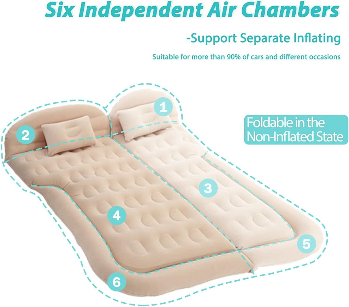 SUV Air Mattress Camping Bed Cushion Pillow - Inflatable Thickened Car Air Bed with Electric Air Pump Flocking Surface Portable Sleeping Pad for Travel Camping Upgraded Version image number 2