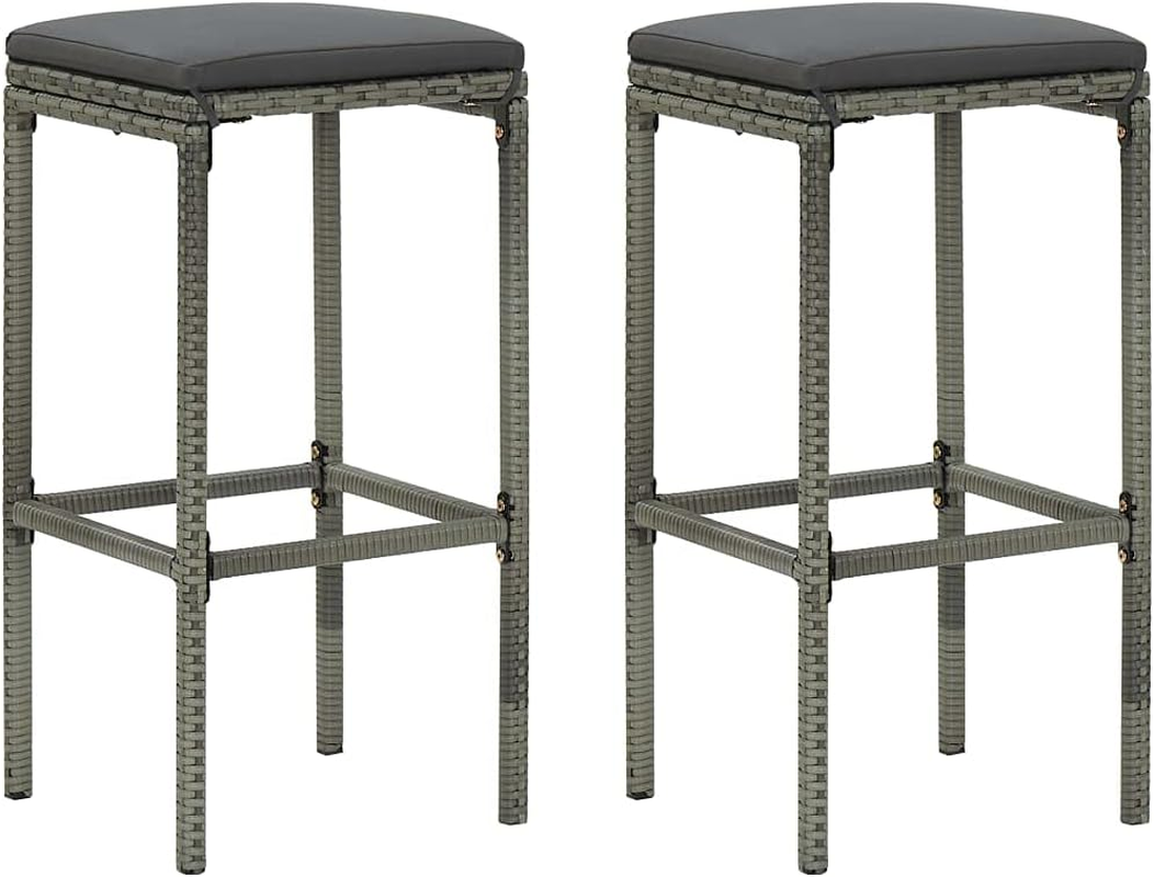 Vidaxl Set of 6 Poly Rattan Bar Stools - Grey, Modern Design, Steel Frame, Weather-, Removable and Washable Seat Cushion