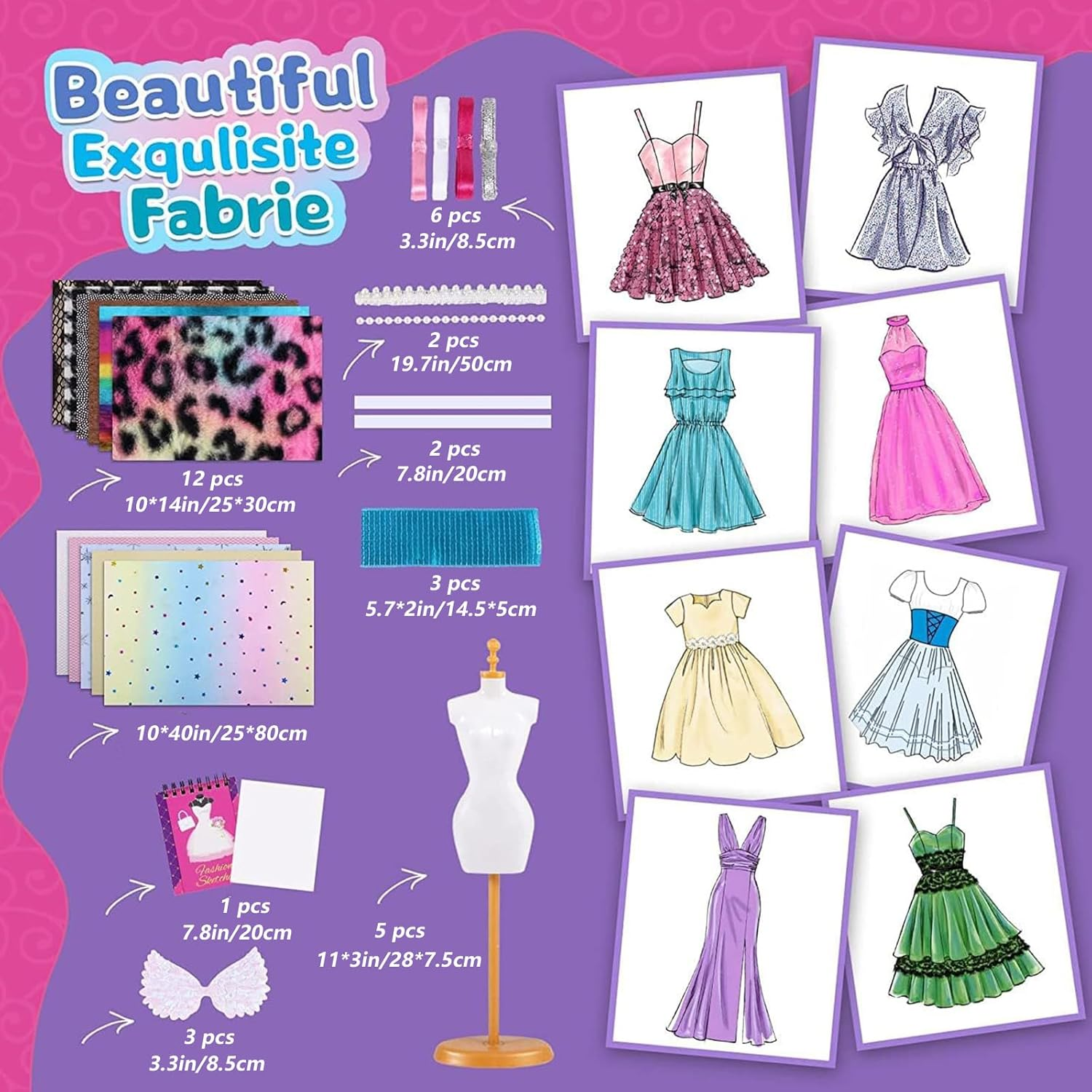 MEIYUETAOSI 600+ Pcs Fashion Design Kit for Girls, Creativity DIY Arts and Crafts Sewing Kit, Doll Clothes Sewing with Mannequins for Kids Ages 8-12+ Birthday Girls Gift image number 1