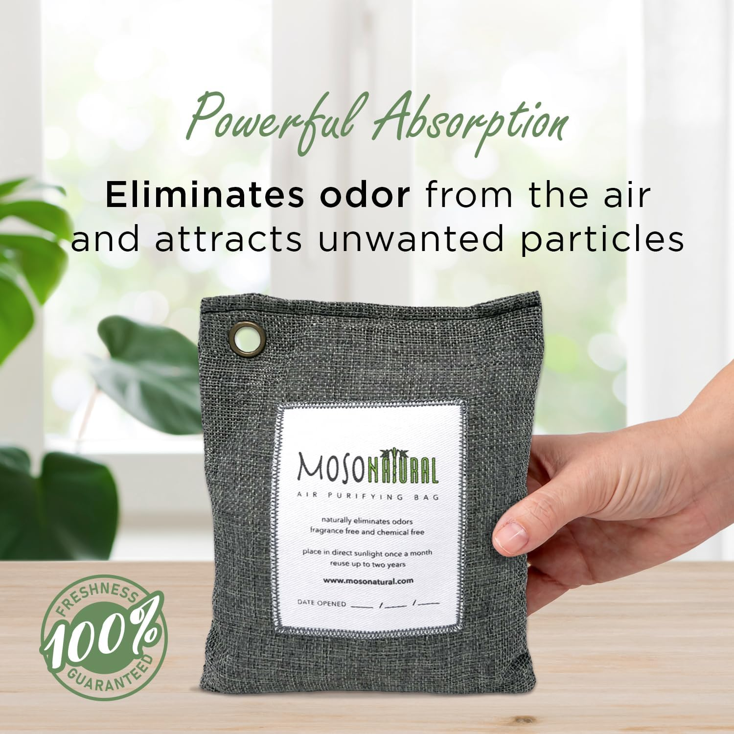MOSO NATURAL: the Original Air Purifying Bag. for Cars, Closets, Bathrooms, Pet Areas. an Unscented, Chemical-Free Odor Eliminator. 200G 4 Pack (Charcoal) image number 5