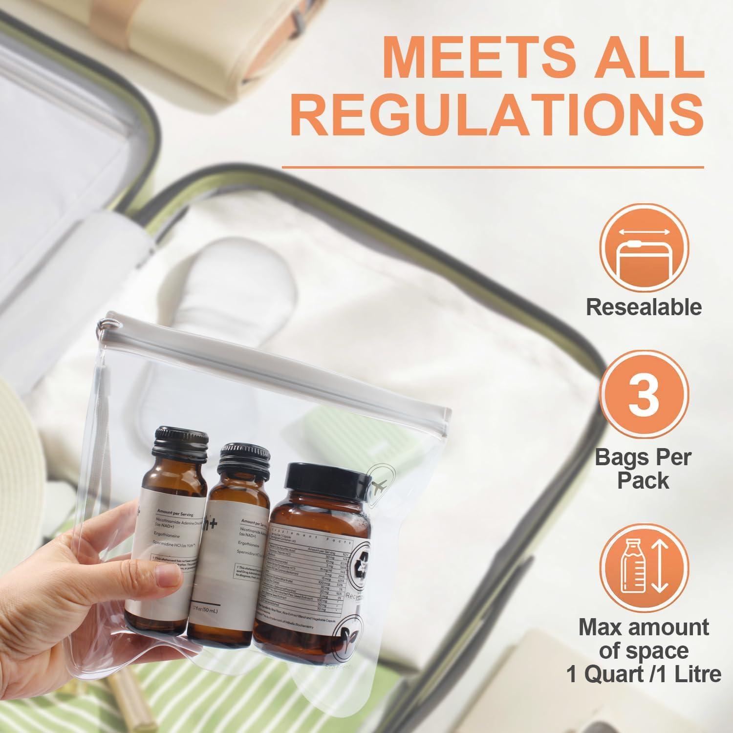 5 Pack TSA Approved Clear Travel Toiletry Bag, Reayou Leakproof Airport Security Liquid Bag 20 X 20Cm, Trip Accessories Makeup Essentials Clear TSA Approved Travel Cosmetic Organizer for Men Women image number 2