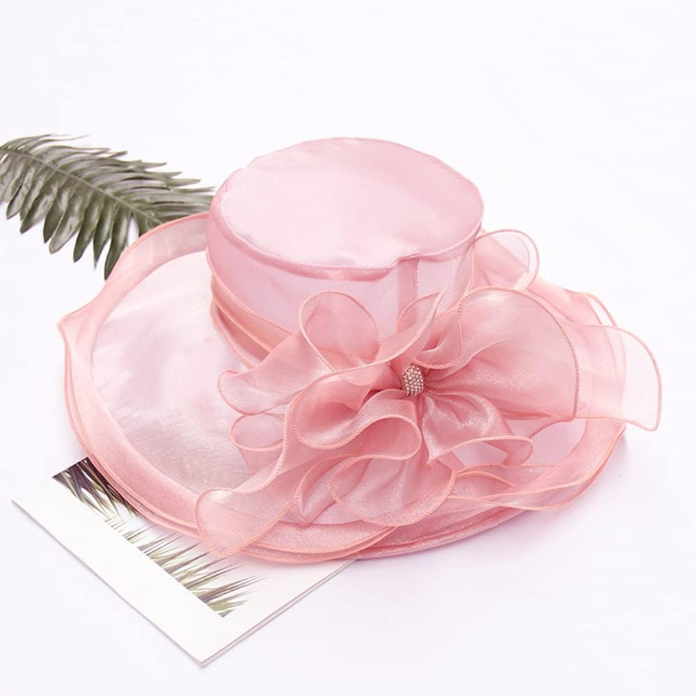 TLMNU Organza Fascinator Hat - Women&iexcl;&macr;S Wide Brim Church Bridal Tea Party Wedding Hat - 01-Yellow image number 2