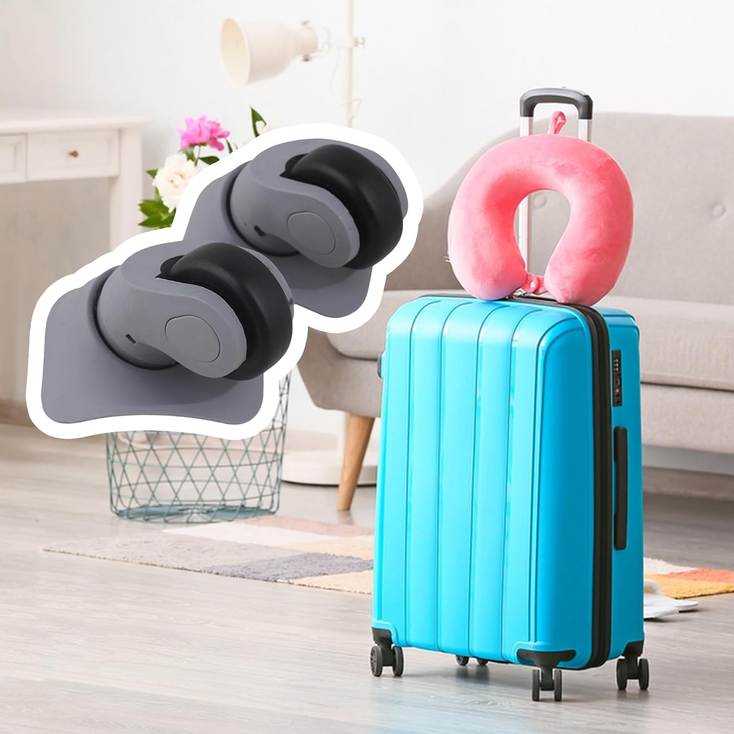 BQLZR 9.1Cmx9.7X4.9Cm Grey Plastic Left&Right Wheels Luggage Suitcase DIY Accessories W/8 Screws Pack of 2 image number 5