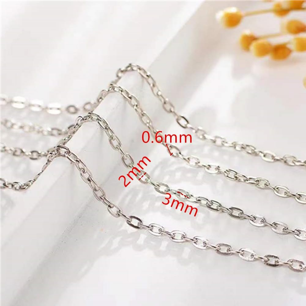 2 Pcs Metal White K Link Chains,Link Stainless,Iron Bulk Curb Chain,Necklace Chain Bracelet Chains,Silver Jewelry Chain,Craft Jewelry Chain,For Jewelry Making DIY Bracelet Anklet,2 Rolls X 10 Yards image number 1