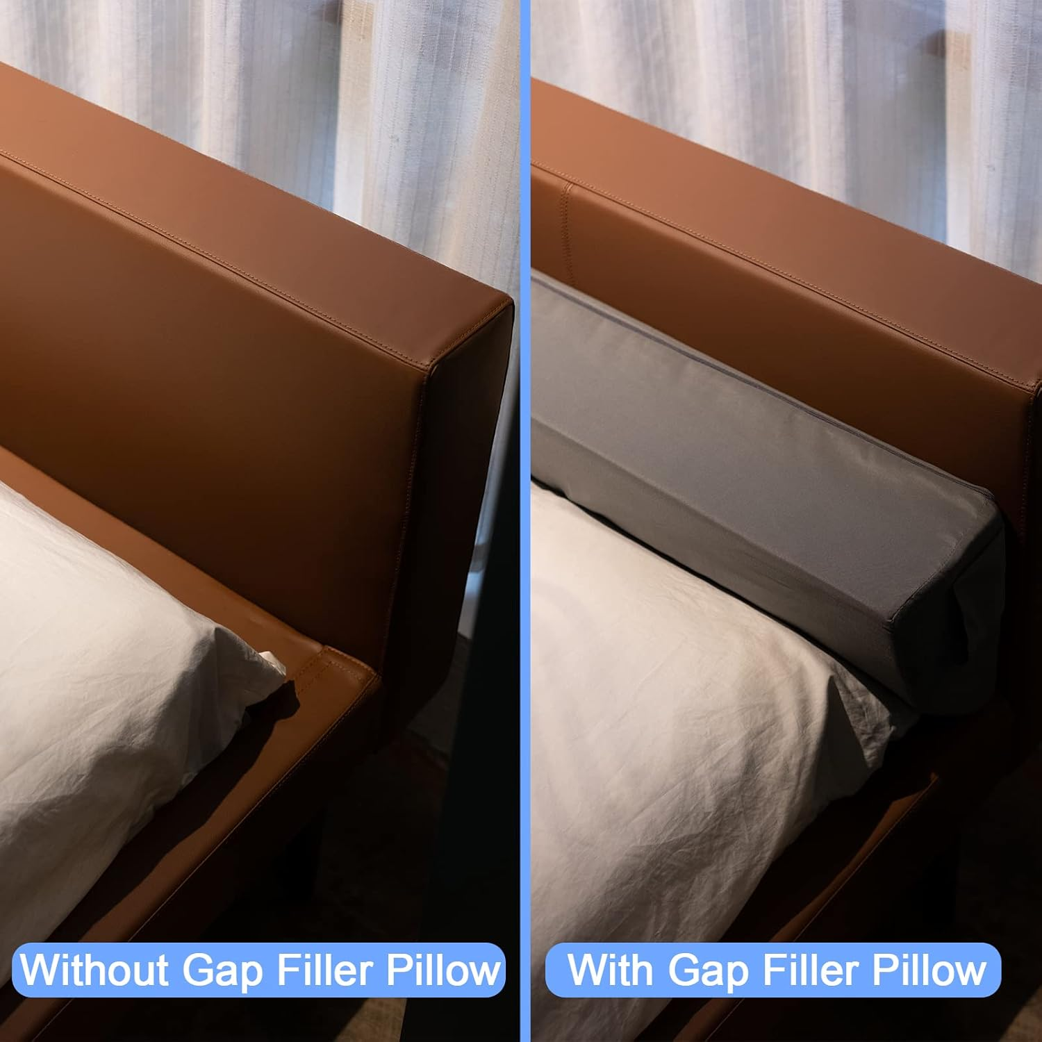 NTING Queen Size(60"X10"X6") Bed Wedge Pillow for Headboard,Bed Wedge Pillows Mattress Gap Filler Close the Gap (0-8") between Your Headboard and Mattress（Gray） image number 2