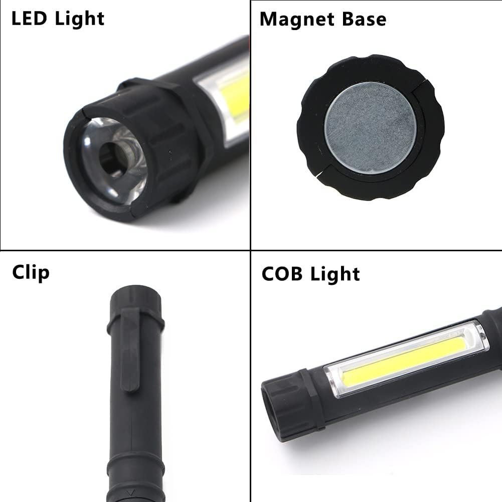 LED Portable Worklight Magnetic Flashlight,Unique Cool Gadget Tool for Men Dad Him Gift Idea,Pocket Battery COB Work Lamp Torch for Automotive,Grill,Camping,Emergency (2 Pack,Black,Batteries Included)