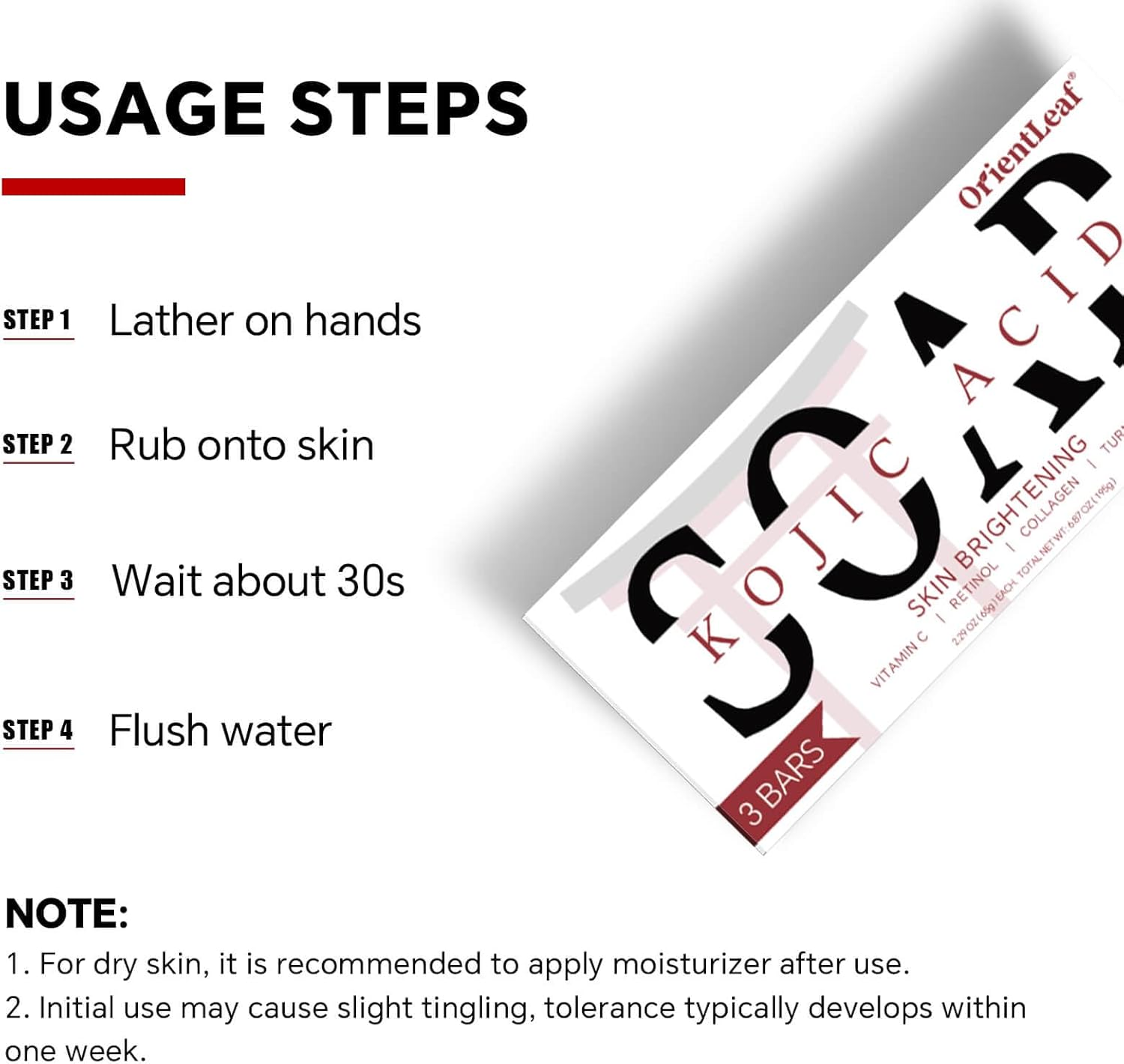 ORIENTLEAF Kojic Acid Soap, Turmeric Soap Bar, Fresh Citurs Scent, Gentle for Face and Body with Vitamin C, Shea Butter, Retinol, Olive Oil, Collagen (3 PACK) image number 3