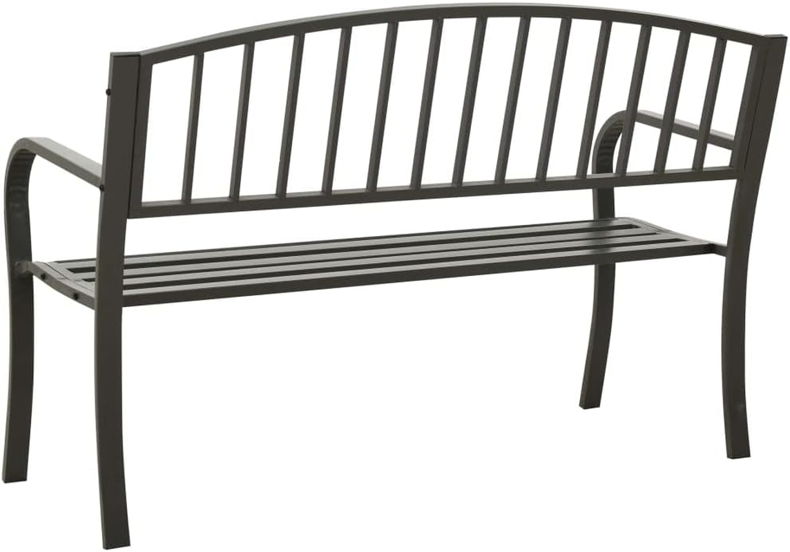 Vidaxl Garden Bench - Grey Powder-Coated Steel, 120 Cm Width, Comfortable Outdoor Seating for Patio & Garden Spaces