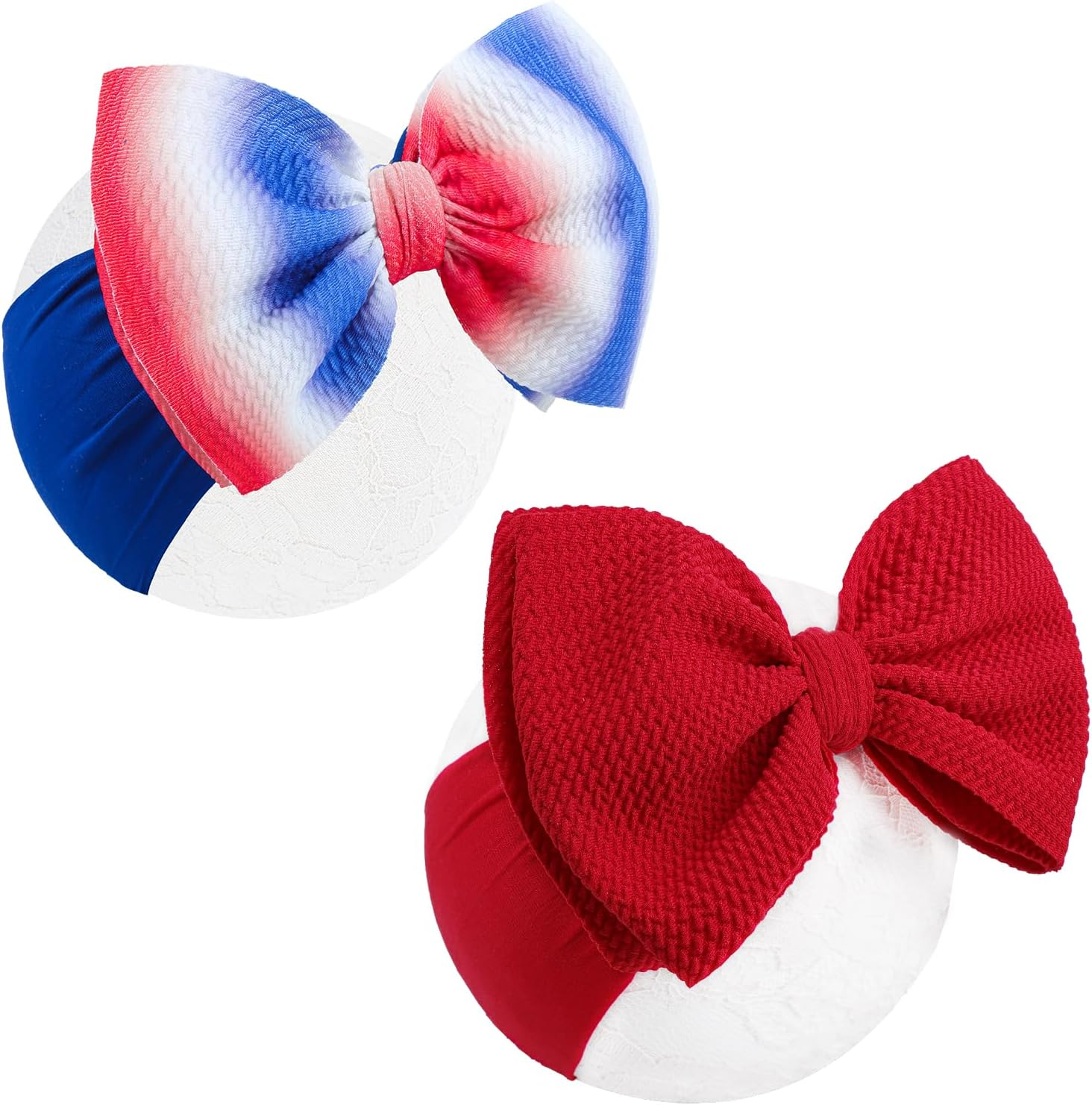 6'' Large Baby Bow Headbands for Girls Waffle Tied Bow Hairbands Handmade Ctue Red Love Heart Head Wraps Hair Accessories for Girls Infant Toddlers Kids 2Pcs