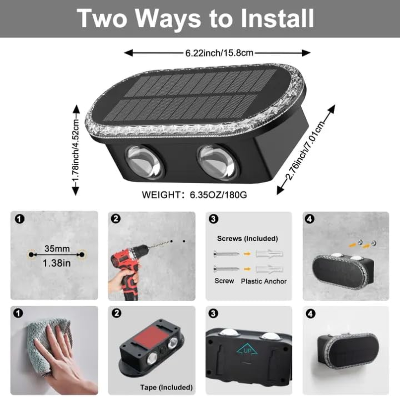 Ellasay Fence Lights Solar Powered: Outdoor LED Wall Lighting Dual Beam and 3 Color Modes IP65 Waterproof 12H Long Lasting Easy Mount for Garden Patio Backyard 4 Pack image number 1