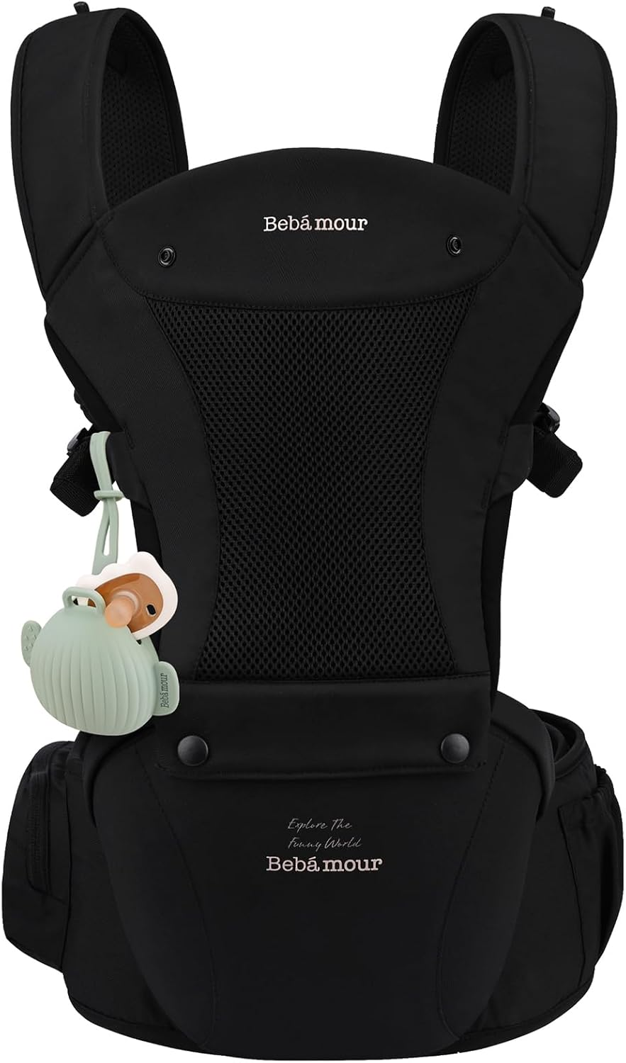 Bebamour Baby Carrier with Hip Seat,All-Position Breathable Mesh Hip Seat & Carrier 0-36Months with Head Hood, 3 PCS Teething Pads, Waist Extender,Storage Bag & Pacifier Case (Blue)
