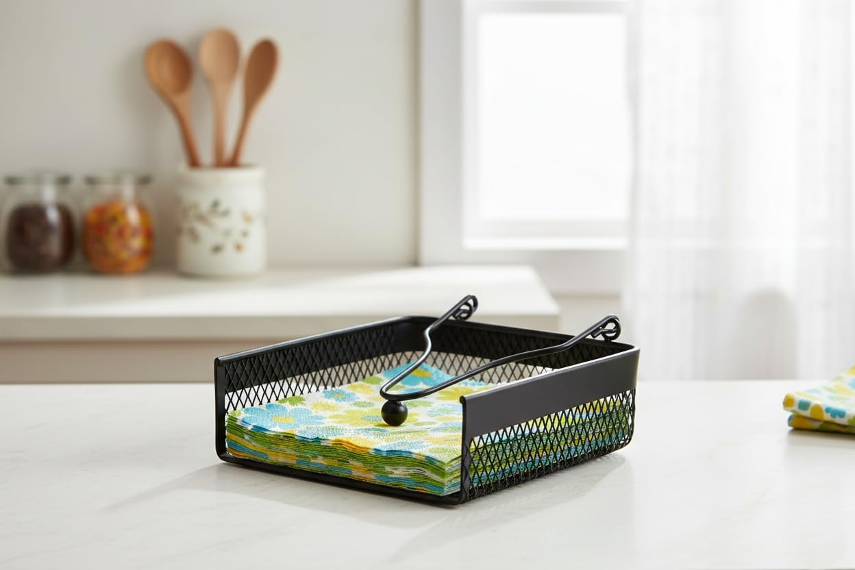 Size: 18.5 X 16 X 7.5Cm Mesh Napkin Holder, Black, KM033A image number 5