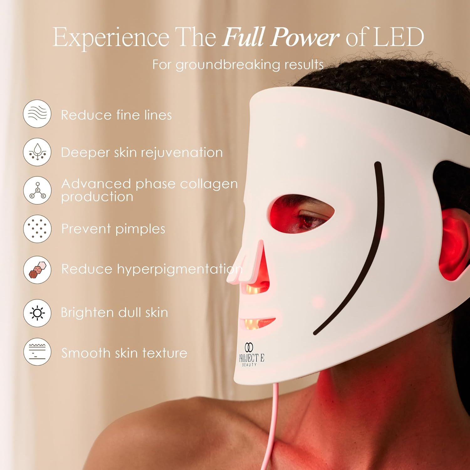 Lumalux Face | Pro LED Light Therapy Mask by Project E Beauty | 800 Leds | 7 + 2 Colors 460Nm ~1072Nm | Red + Infrared + Deep Infrared High Power LED Face Mask | Skin Rejuvenation | Anti-Blemish image number 2