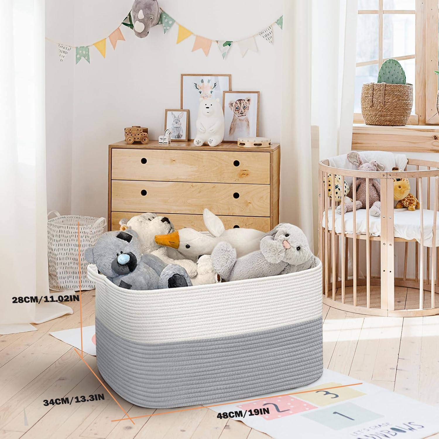 Extra Large Storage Baskets Laundry Basket with Handles Kids Toy Baskets Storage Woven Blanket Living Room Toy Basket for Blanket, Toys, Dirty Clothes in Bedroom (19" X 13.3" X 11.02") - Rectangle - Brown image number 6