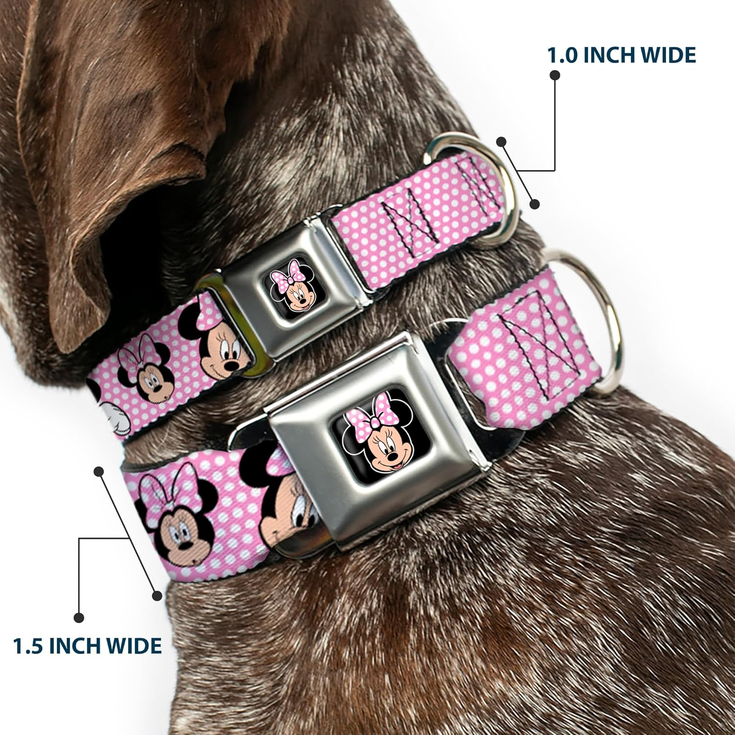 Buckle-Down Seatbelt Buckle Dog Collar - Minnie Mouse Expressions Polka Dot Pink/White - 1" Wide - Fits 9-15" Neck - Small image number 1