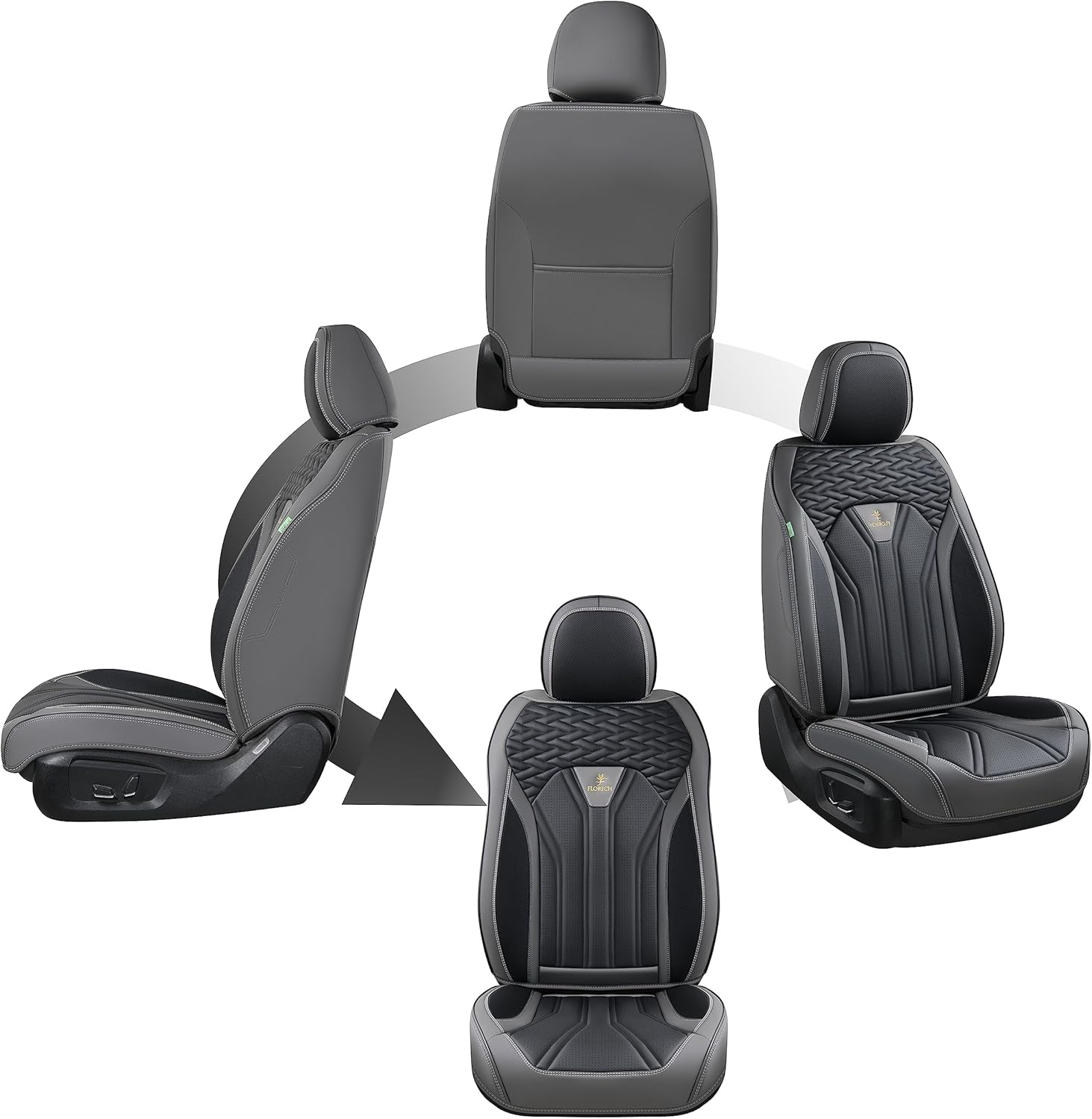 FLORICH Leather Seat Covers Full Set,5 Seats Waterproof Seat Covers for Cars,Front and Back Seat Protectors,Automotive Vehicle Interior Accessories Fit for Most Cars Trucks-Gray&Black image number 6