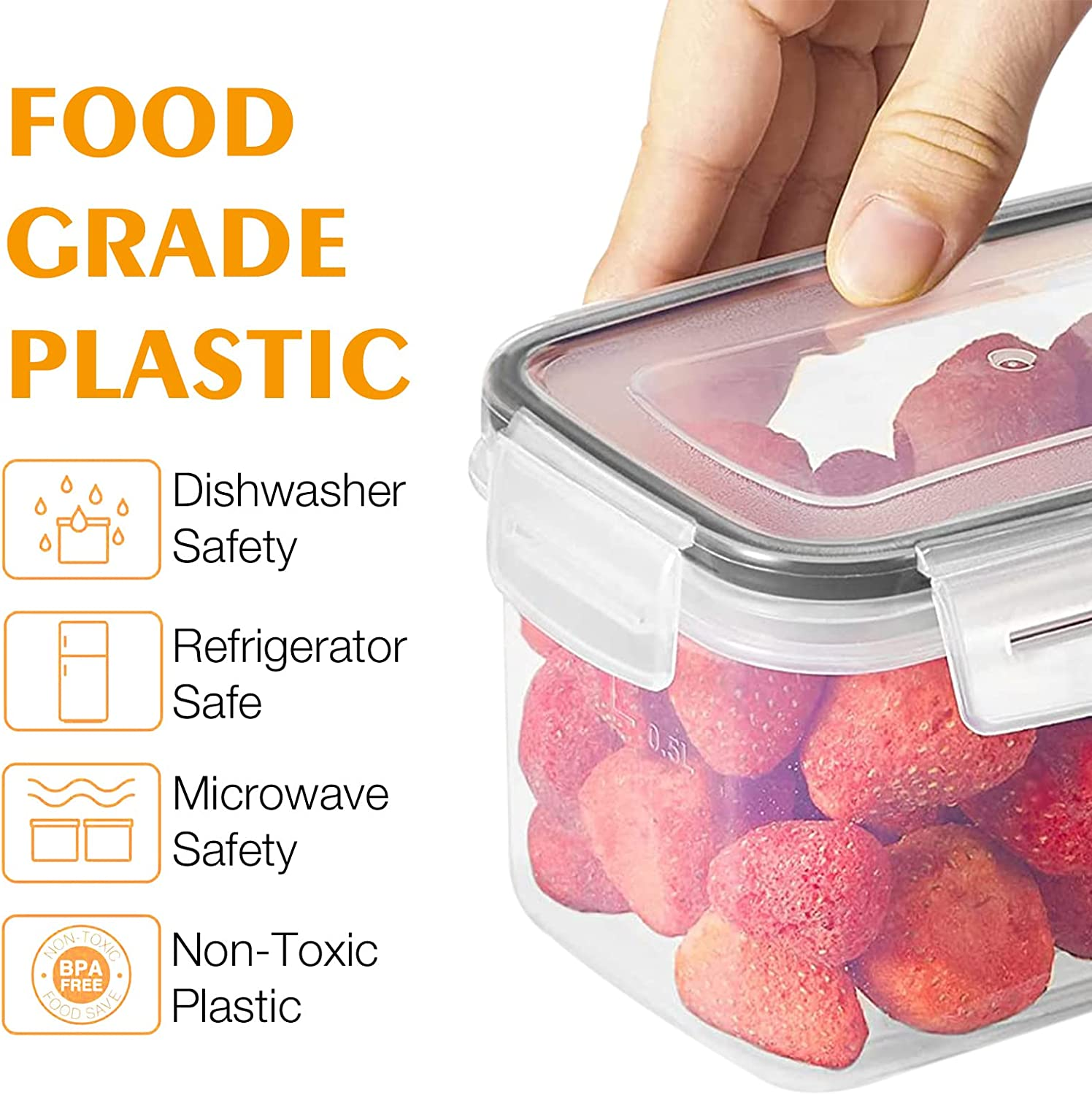 24PC Food Storage Containers Robasiom Airtight Food Containers Set for Kitchen Organization,Plastic BPA Free Pantry Storage Organiser with Lids,Labels,Marker,Spoon image number 6