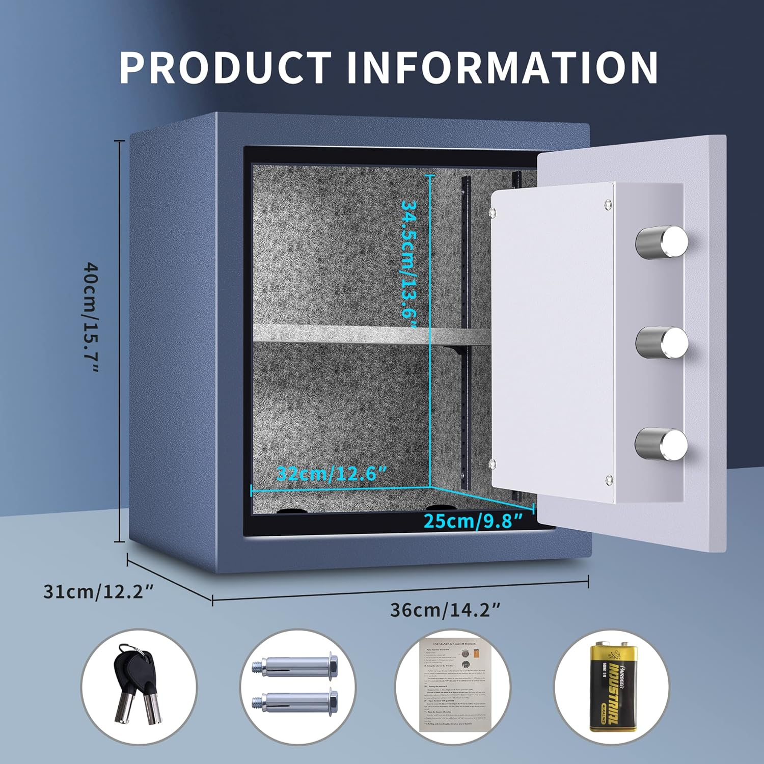 HSDYS Fireproof Safe Box 1.0 Cubic Feet,Security Safe with Digital Keypad and Key Lock, Home Safe Locker Box for Storing Documents,Jewelry,Money 36&times;31&times;40CM image number 1