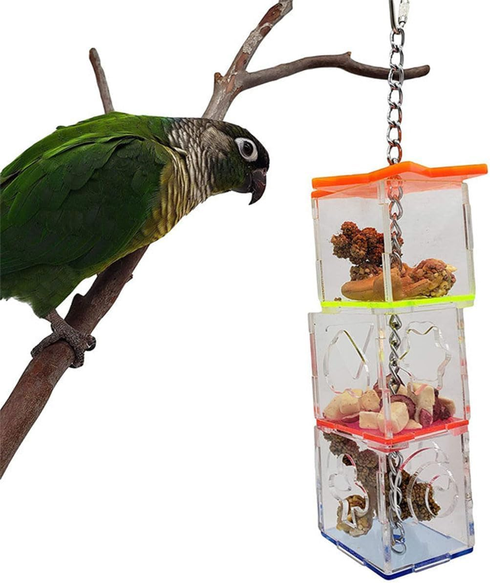 Multilayer Bird Parrot Forage Box, 1Pc Creative Hanging Chickens Parrot Bird Forage Box, Hanging Treat Foraging Toy Transparent Acrylic Food Holder image number 2