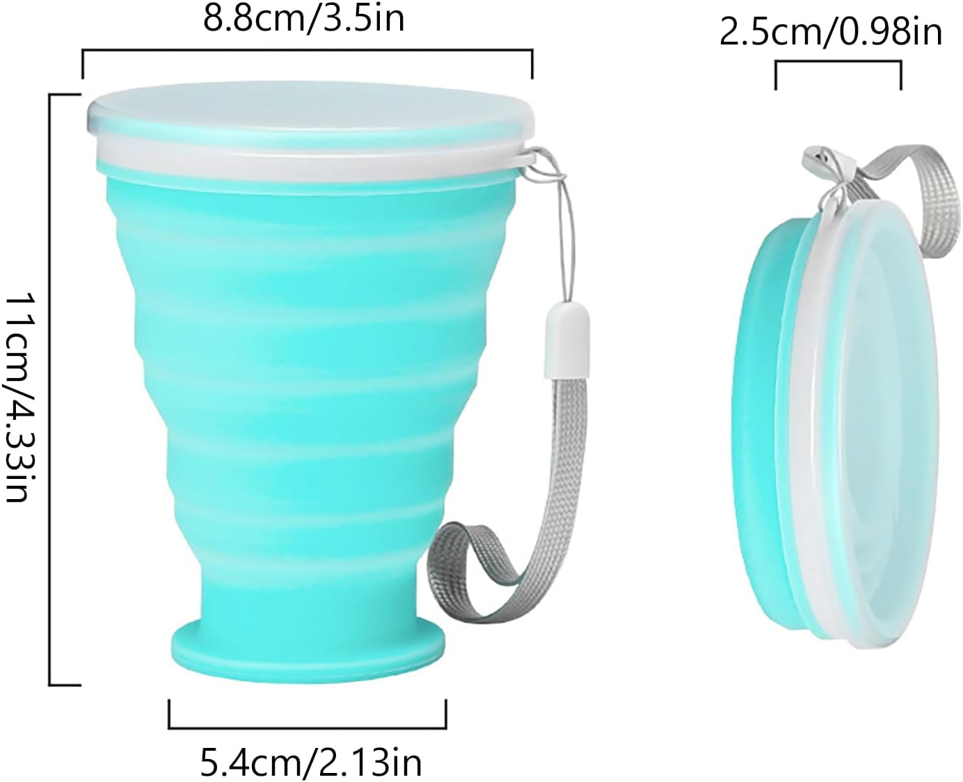 Lopsity 2PCS Silicone Collapsible Cup Travel Cup Folding Camping Cup with Lids Reusable Portable Mugs Cup with Lids for Travel Outdoor Sports Hiking (Grey+Blue)