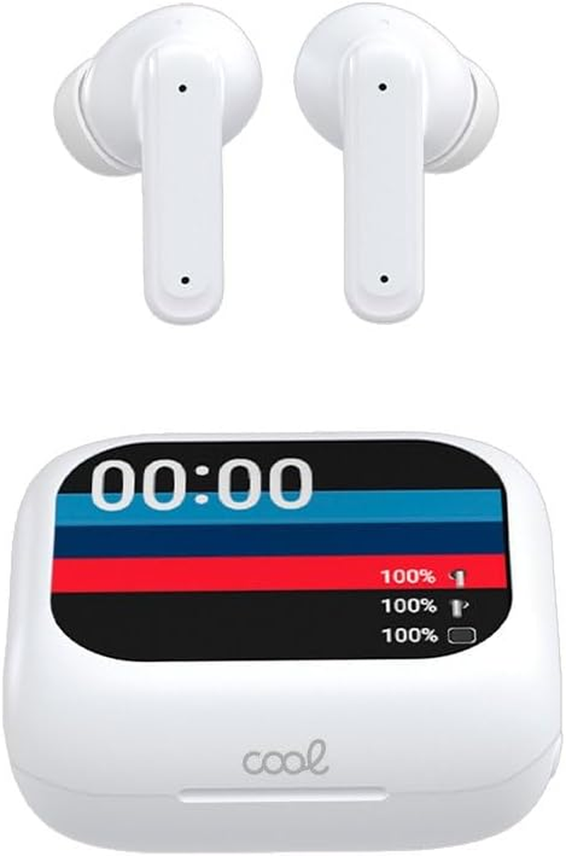 Cool Ambient Stereo Bluetooth Earbuds LCD Headphones White image number 3