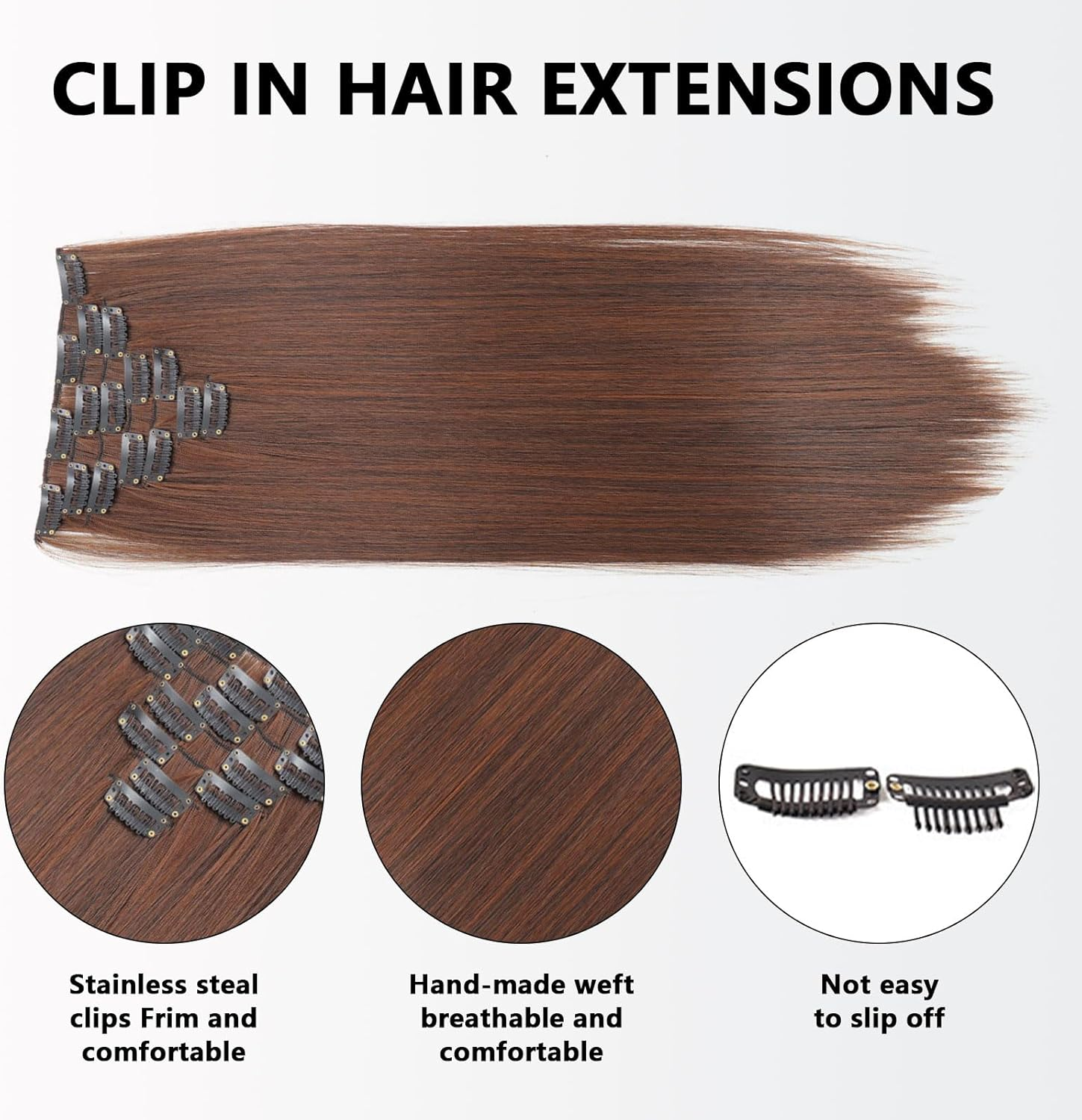 Clip in Hair Extension Set,Brown Full Head, 7Pcs 16 Clips 60Cm Long, Natural-Looking Volume&ndash; CRFY (BROWN) image number 2