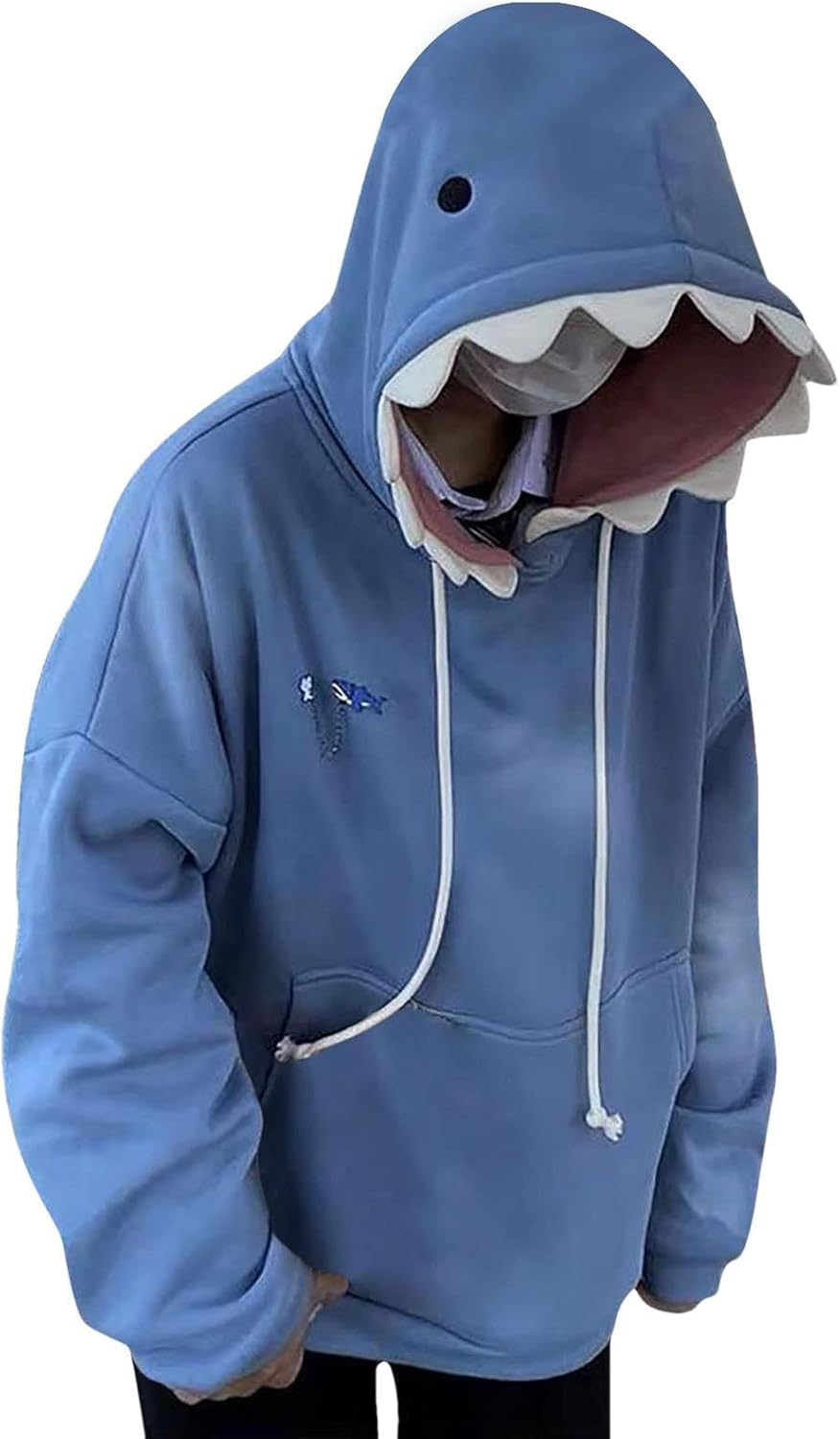 Zankie Shark Hoodie,Cute Long Sleeve Blue Hoodies Shark Shape - Sweatshirts Tops Couple Pullover Cartoon Animal Pulloverfor Teens Girls Boys image number 1
