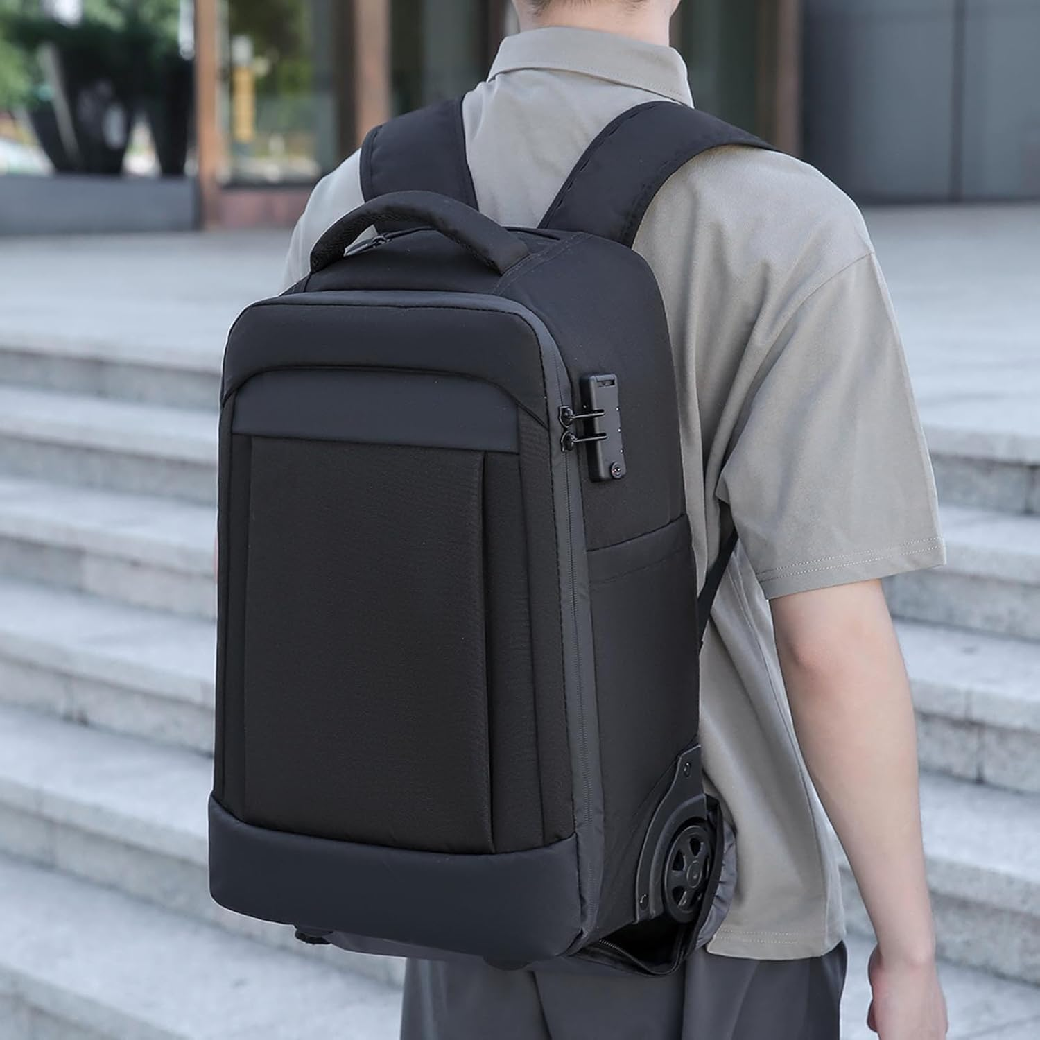 MENDUNER Rolling Backpack, Carry on Luggage Business Bag, Overnight College .Water Proof Wheeled Laptop Backpack, Computer Bag Trolley Suitcase for Men Women Adults to Travel - Black image number 5