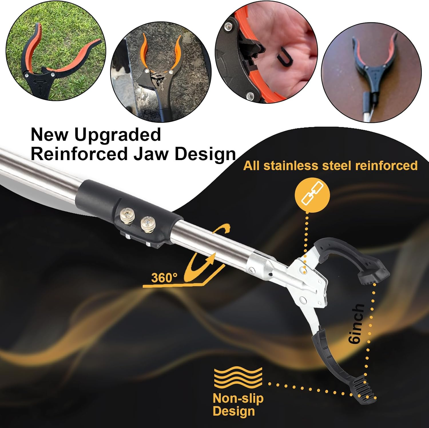 Grabber Reacher Tool Extra Long, 55" Trash Picker Upper Grabber Heavy Duty Stainless Steel Thickened Non-Slip 6 Inch Wide Jaws Claw Reaching Tool Foldable Pick up Stick Grabber. (55Inch) image number 6