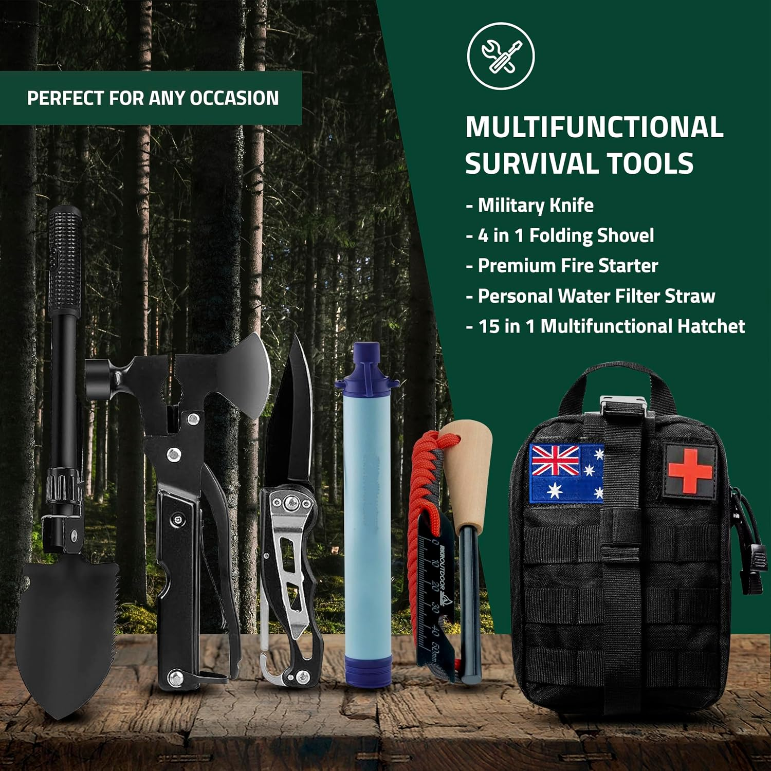 Survival Kit, 249 PCS Emergency & First Aid Kit with MOLLE System - Professional Tool for Camping, Earthquake, Adventure, Hiking & Hunting image number 3