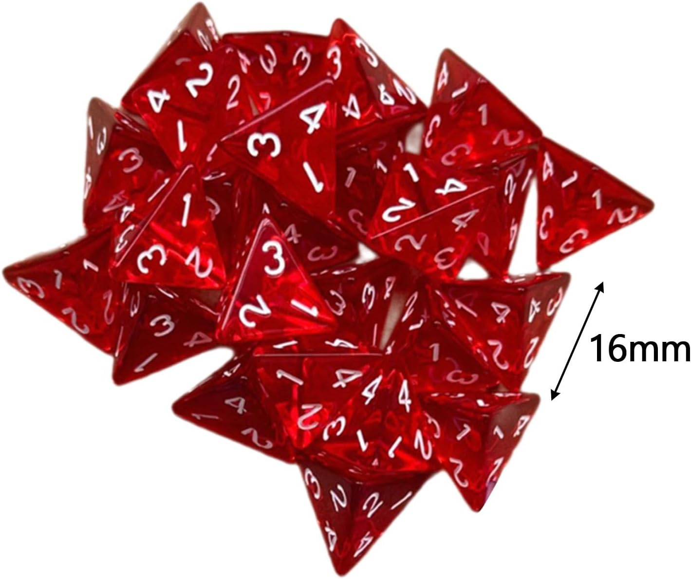 25 Count Pack of 4 Sided Dice Role Playing Game Dices Acrylic Polyhedral Dice Set D4 16Mm, Red