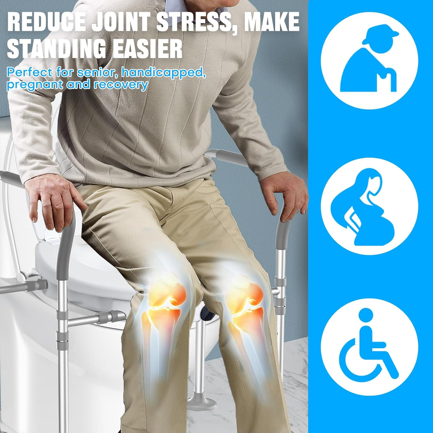 Toilet Seat Risers for Seniors with Handle, 150Kg Elevated Toilet Seat with Storage Bag, Adjustable Height, Bathroom Shower Chair for Elderly, Handicap, Pregnant, Injured (With Lid) image number 1