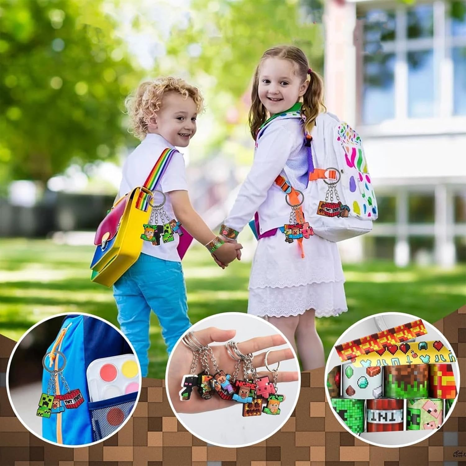 106 PCS Gaming Party Bag Fillers, Miner Party Favours, Miner Party Bag Filler Set with Keychain Slap Bands Party Bags Stickers Invitations Cards, Birthday Party Supplies for Kids image number 5