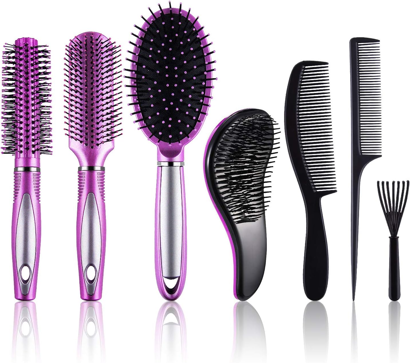 SIQUK 7 Pcs Hair Brush and Comb Set round Brush Paddle Brush Detangle Hair Brush and Combs Wet Dry Brush for Women Men Hair Styling