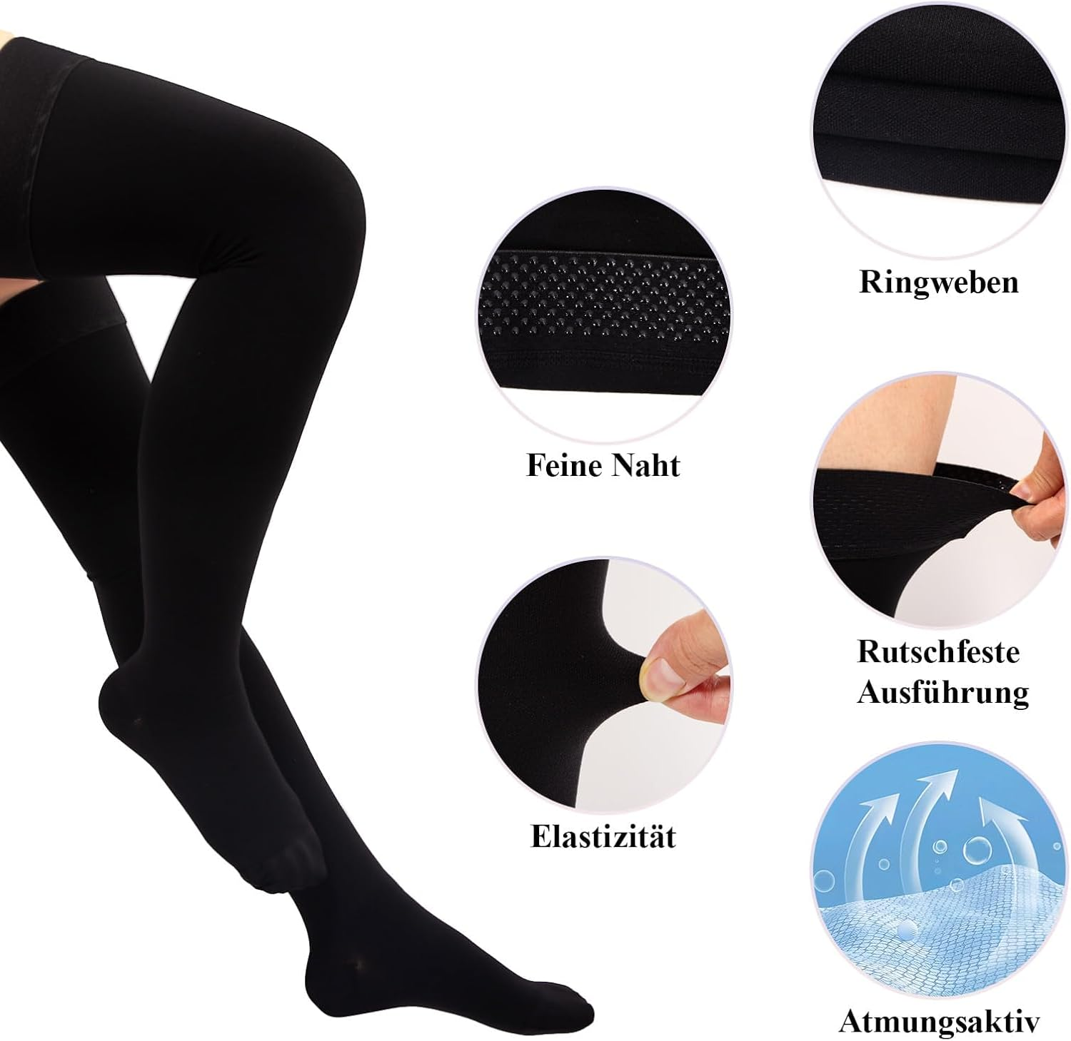 20-30 Mmhg Medical Compression Stockings for Women and Men, Class 2, Closed Long Thrombosis Stockings, Support Stockings, Thighs with Silicone Band for Varicose Veins, Edema, Flight, Anti-Thrombosis image number 3