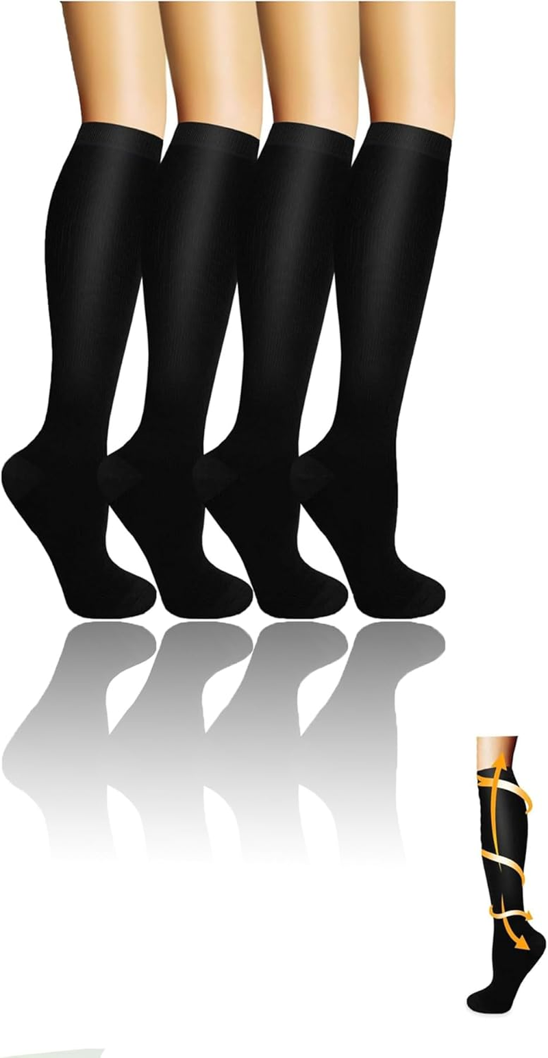 Honwor 4-Pack 20-30 Mmhg Compression Socks for Athletes, Pregnancy, Travel - Boost Circulation, Reduce Swelling, Enhance Performance image number 1
