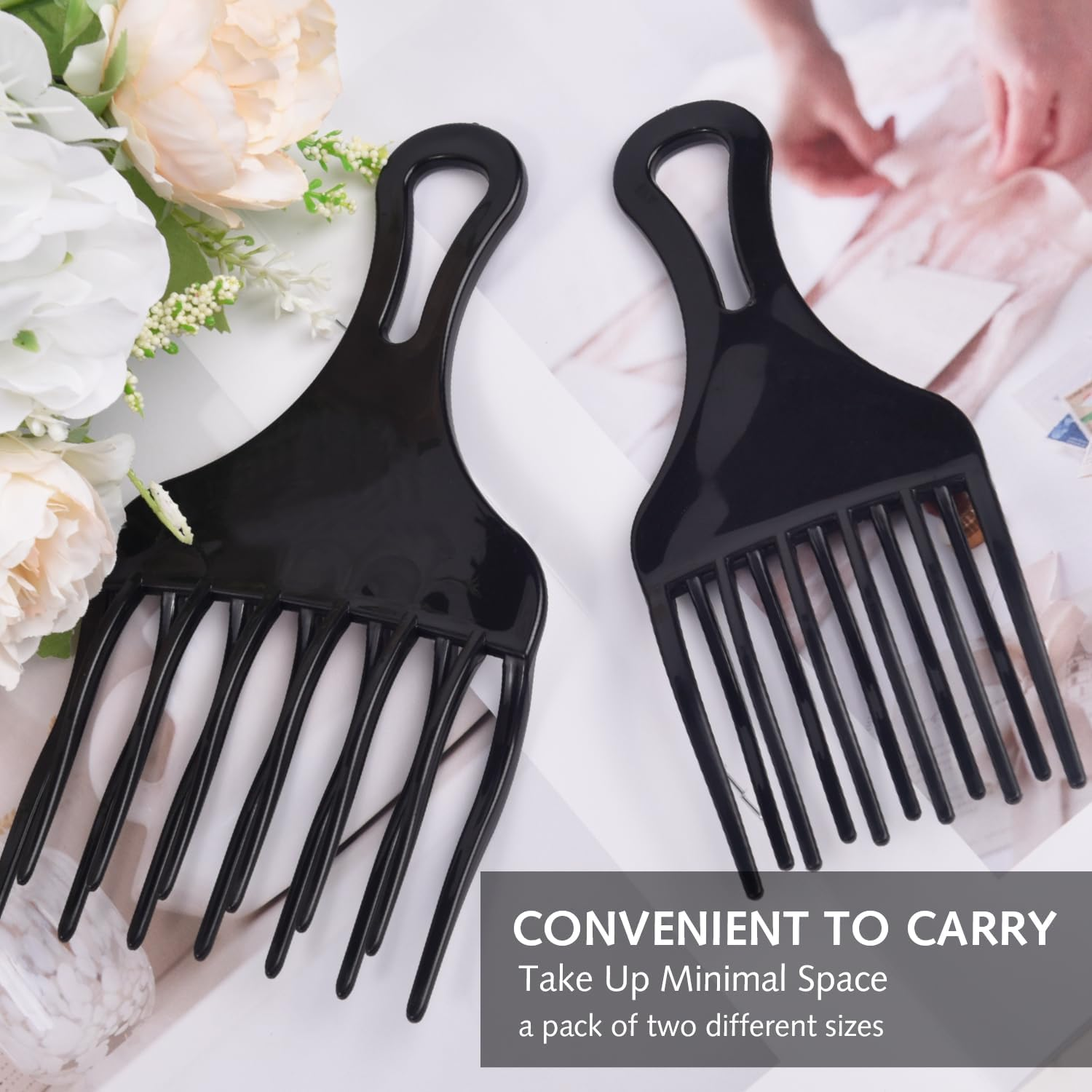 2 Pcs Afro Comb for Curly Hair Afro Pick Hair Pick Comb Pick Hair Comb Plastic Wide Teeth Comb Double Fist Pick Large and Small Afro Pick Comb for Hair Styling Detangle Wig Braid