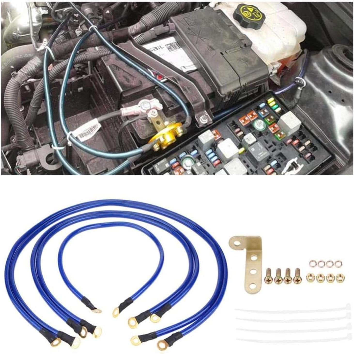 5 Point Car Universal Earth Ground Cables Grounding Wire System Kit High Performance Improve Power for Car Truck (Red) image number 3