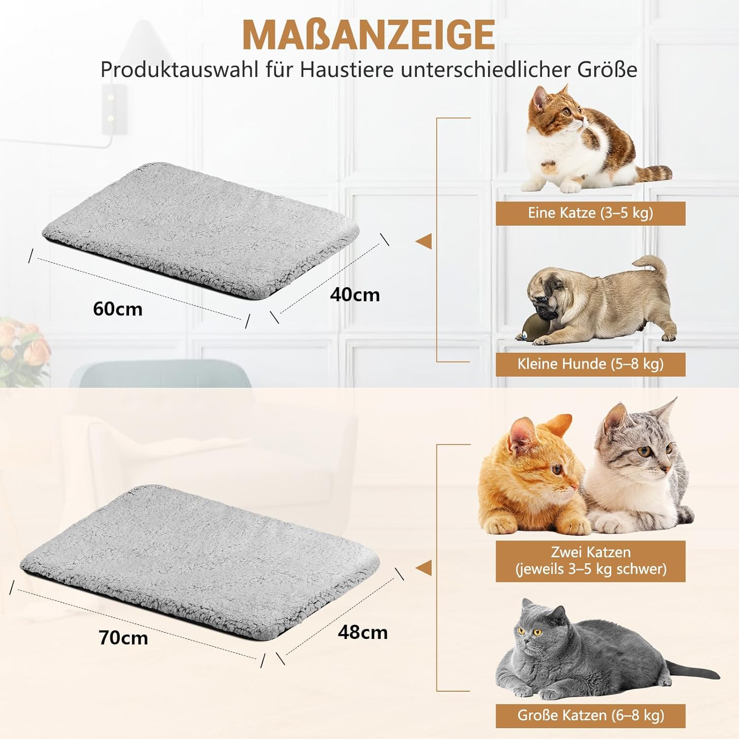 MOCOBO Self-Heating Blanket for Dogs and Cats 70 X 48 Cm - Cat Blanket, Heat Blanket, Washable, Non-Slip Base, Cream