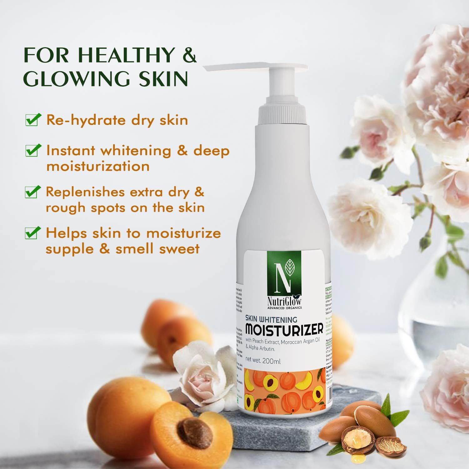 Nutriglow Advanced Organics Skin Whitening Moisturizer for Deeply Nourishing, Hydrating and Tan Free Skin with Broad Spectrum SPF 15, All Skin Types, No Sulphate, 200 Ml image number 4