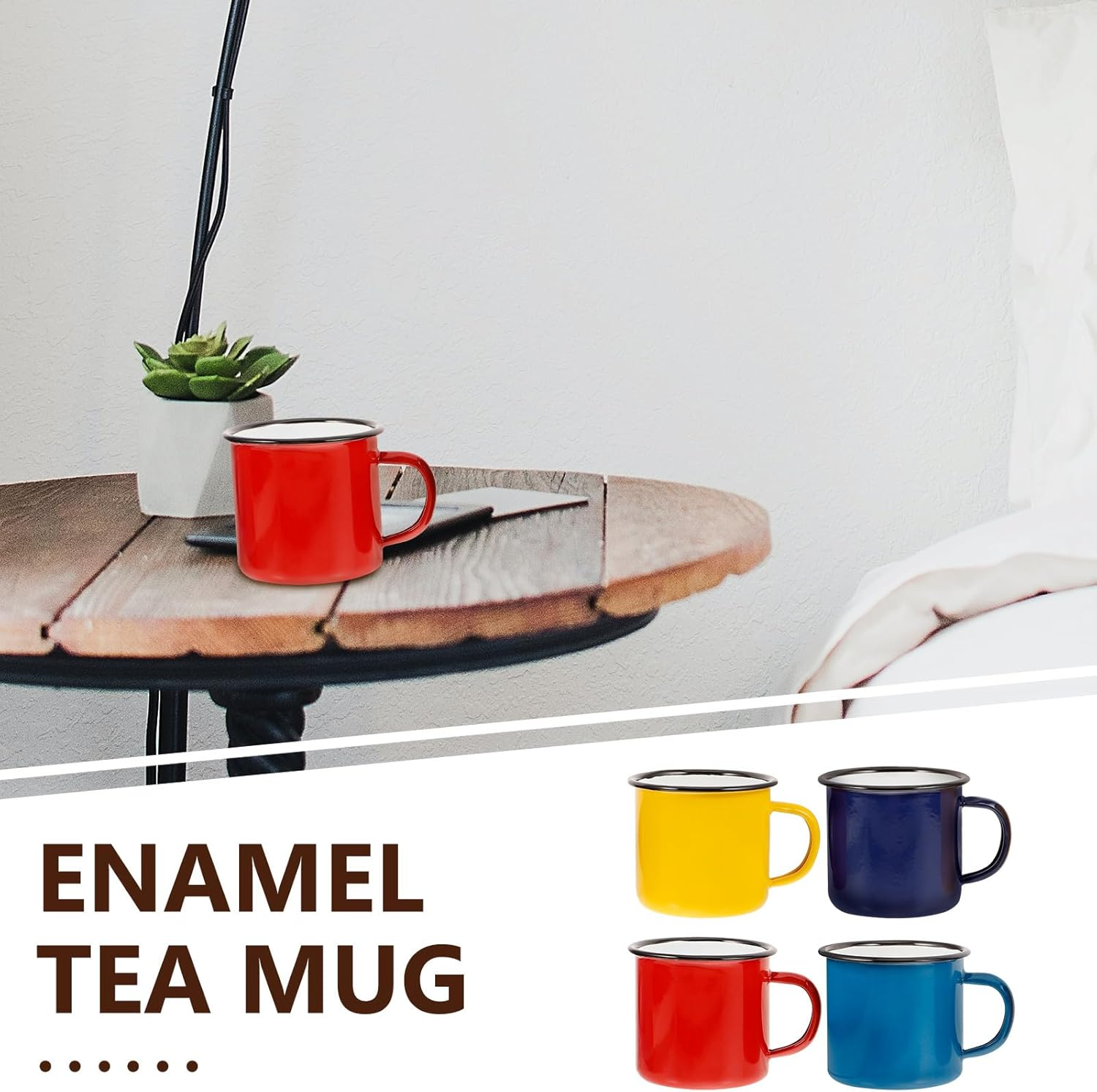 Baluue 4Pcs Enamel Mug 350Ml/12Oz Enamelware Coffee Mug Camping Enamel Mug with Handle, Water Cups Tea Cups Drinking Mugs for Tea Coffee Hot Indoor/Outdoor image number 1