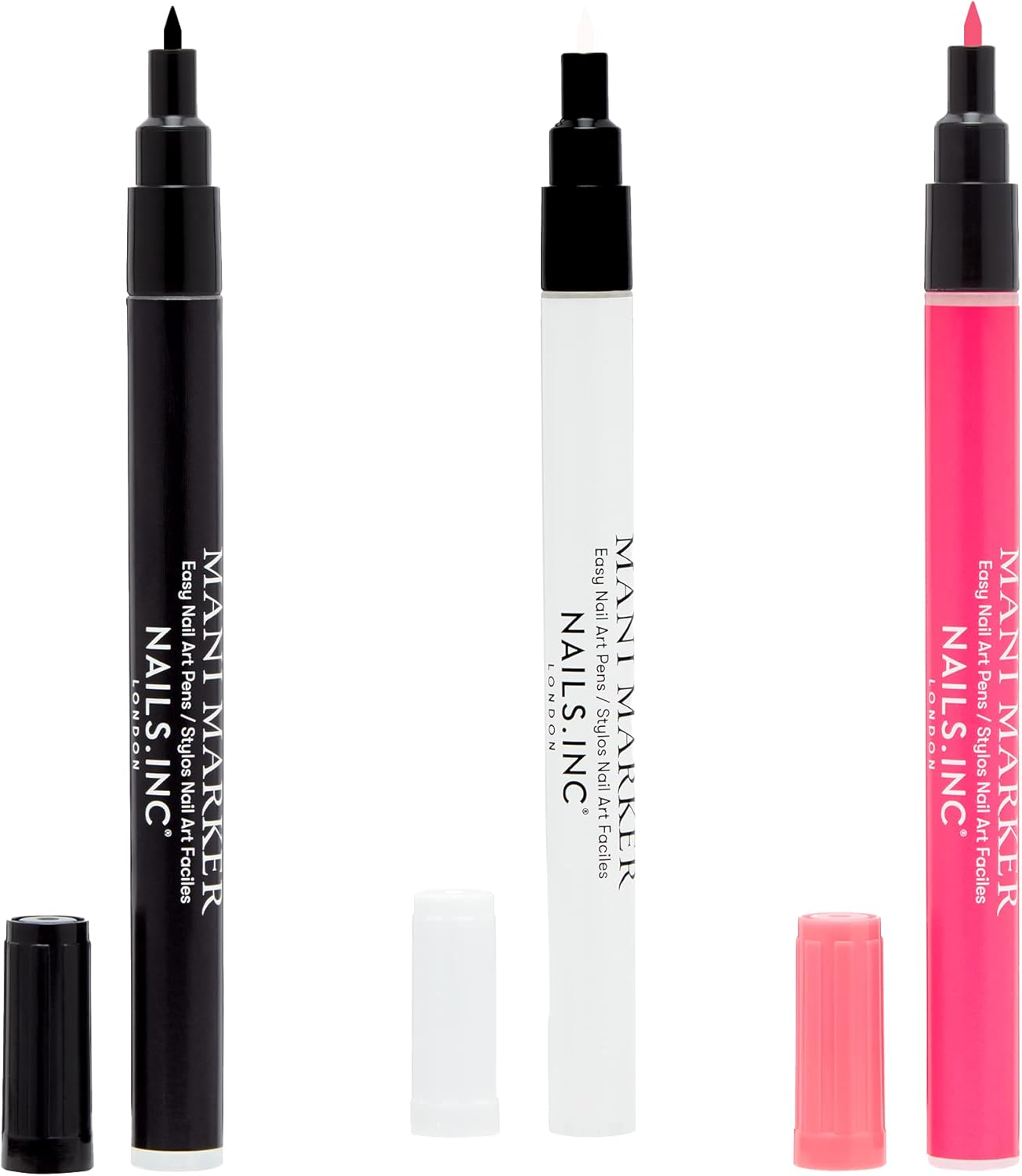 Nails.Inc Mani Marker Trio, Easy to Use Nail Polish Art Pen with Precision Tip, Quick Drying, Cruelty Free, Vegan, Includes Bright White, Bubblegum Pink and Mascara Black image number 2