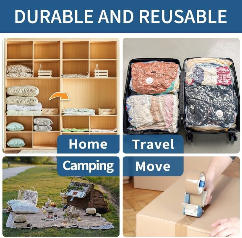 8 Pack Vacuum Storage Bags with Hand Pump, Space Saver Bags (2 Jumbo/2 Large/2 Medium/2 Small) Compression Storage Bags for Comforters and Blankets, Vacuum Sealer Bags for Clothes Storage. image number 1