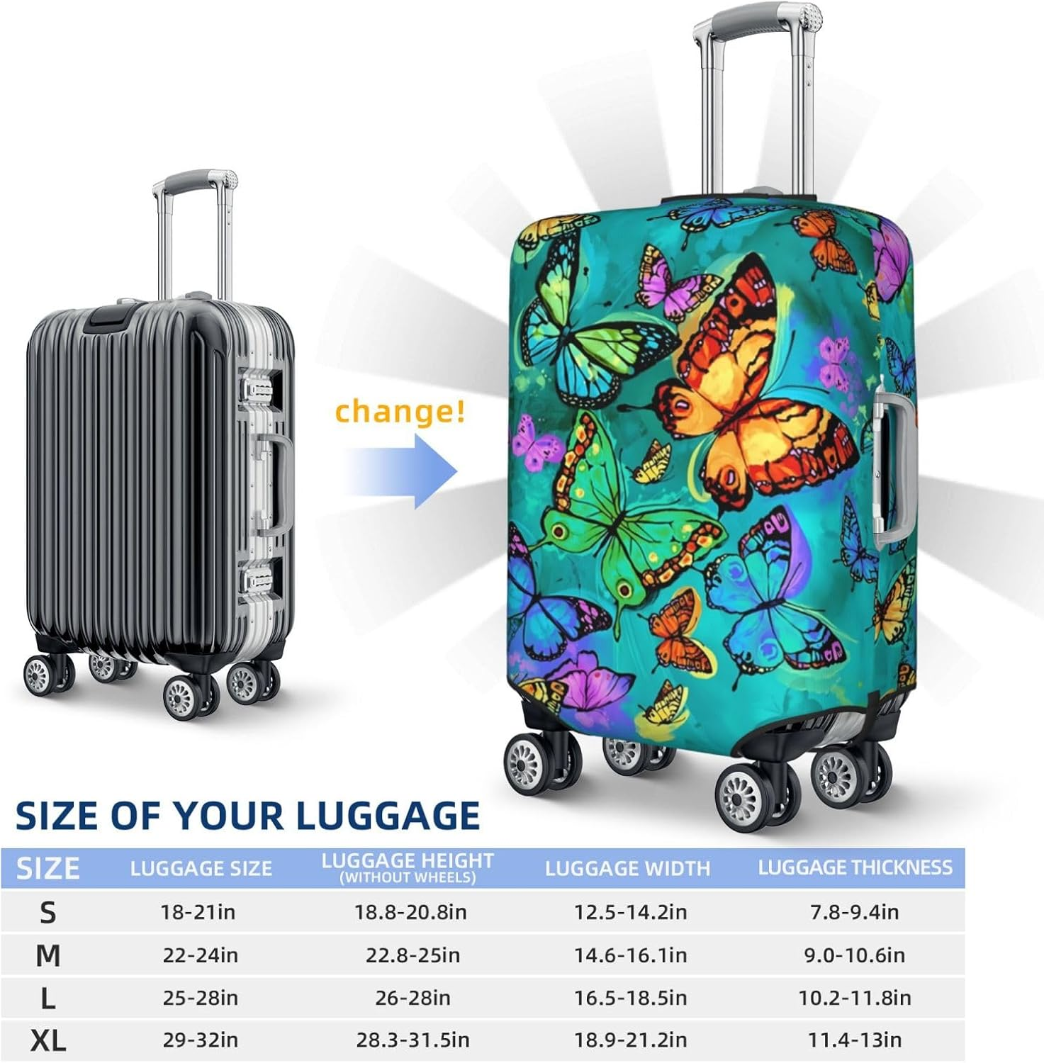 FINOWIN Travel Luggage Cover Suitcase Protector, Colorful Rainbow Paint Splatter Washable Elastic Suitcase Cover for Wheeled Suitcase, Rainbow Butterfly, XL (For 29-32 Inch Luggage) image number 7