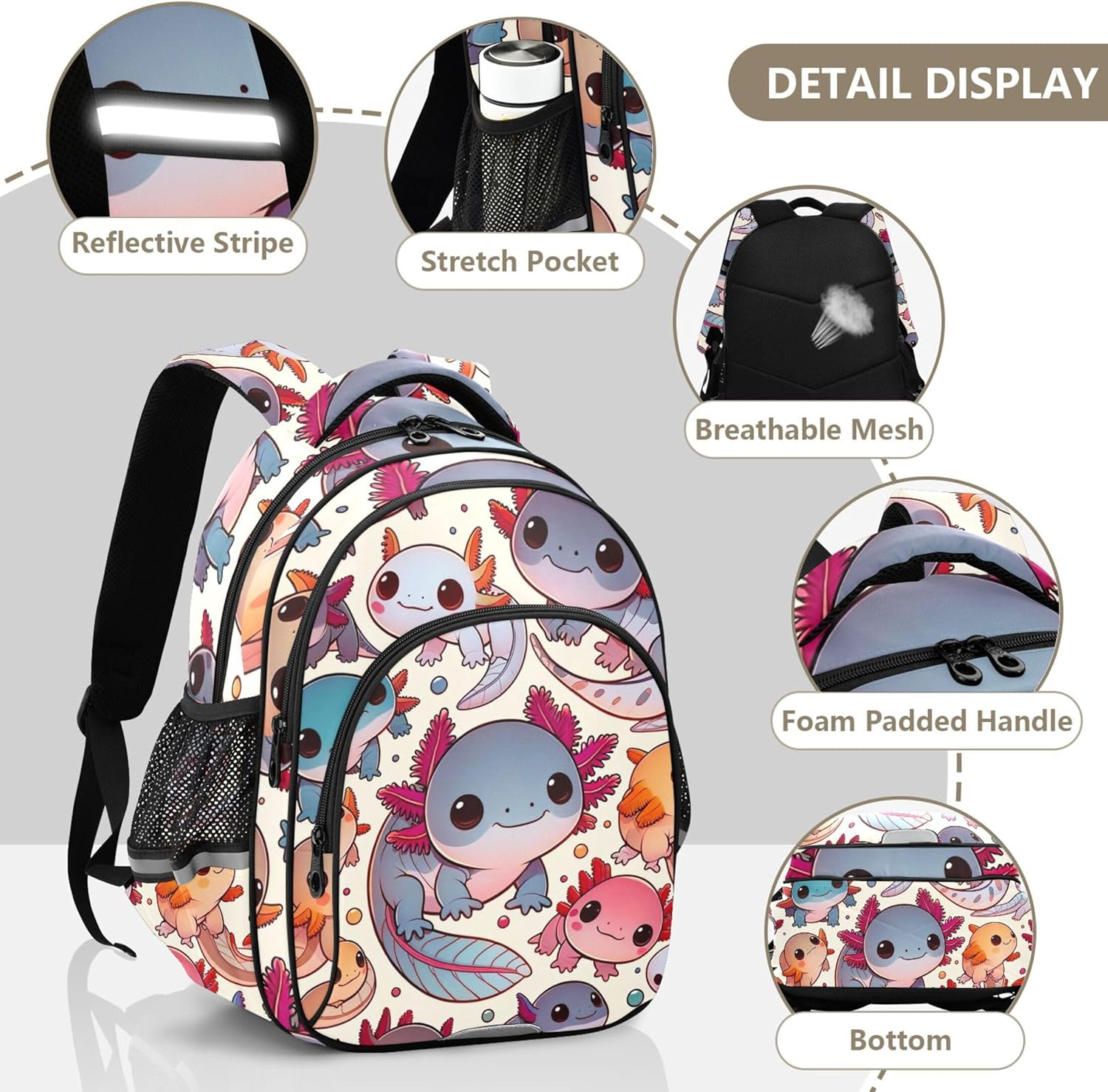 Joisal Kids Backpack Cute Axolotl Print, Girls Boys School Bag, Personalized Small Bookbag Kindergarten Preschool Toddlers image number 4